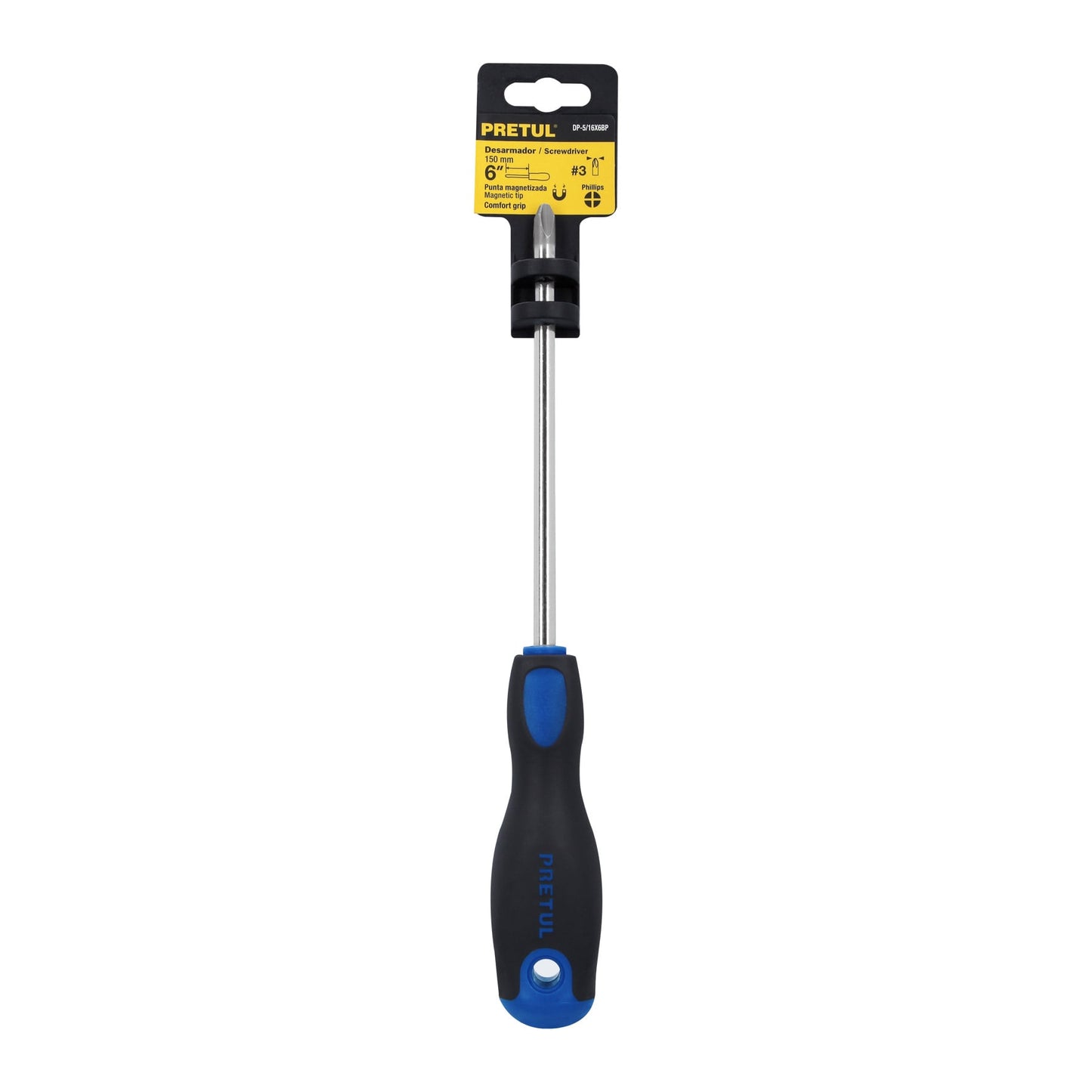 DP-5/16X6BP Destornillador punta phillips 5/16" x 6", mgo Comfort Grip, Pretul