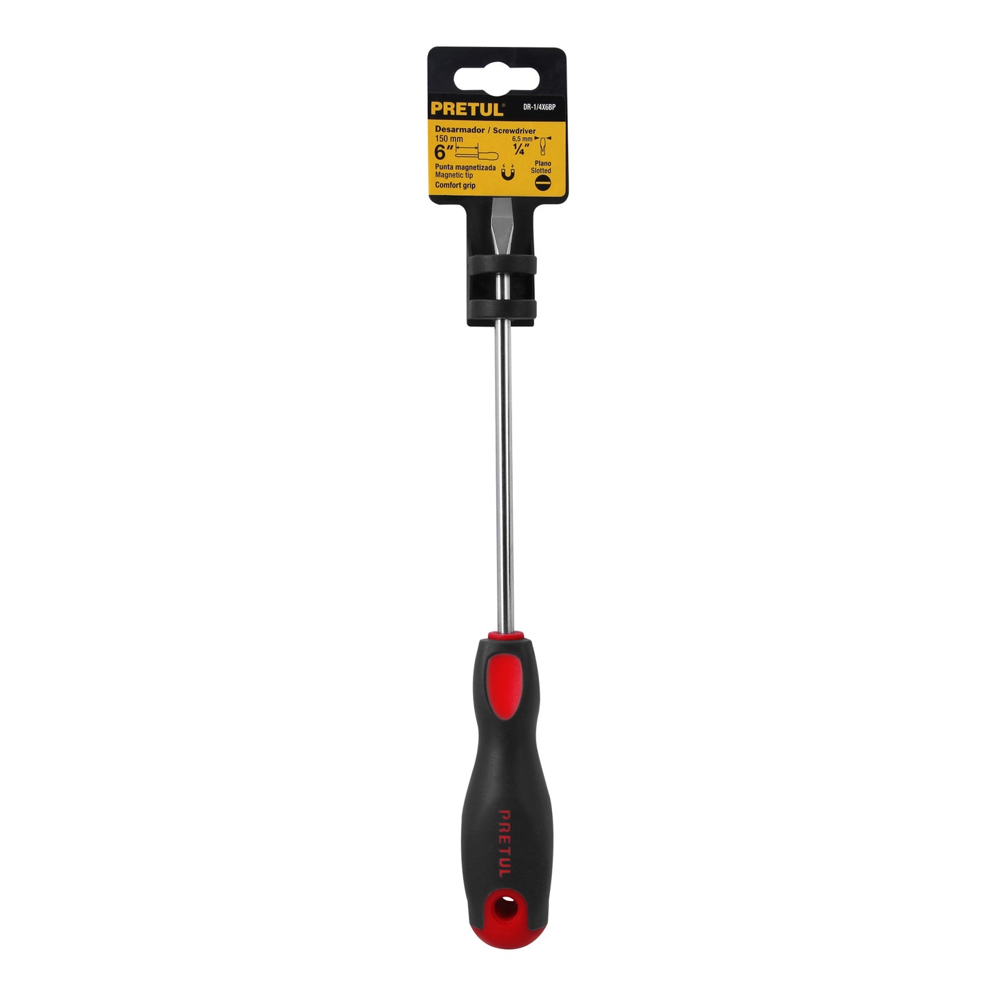DR-1/4X6BP Destornillador punta pala, 1/4" x 6", mango Comfort Grip, Pretul