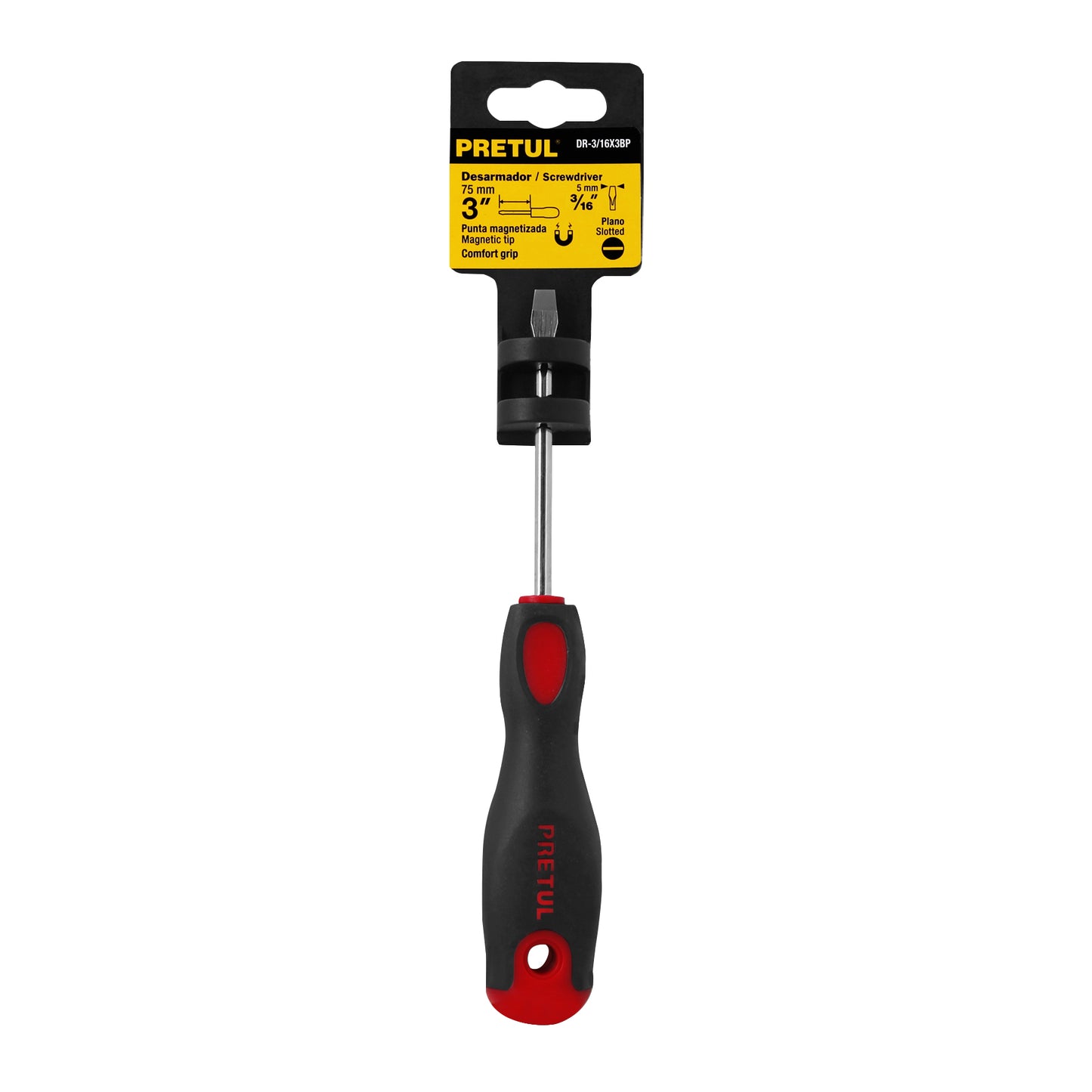 DR-3/16X3BP Destornillador punta pala, 3/16" x 3", mgo Comfort Grip, Pretul