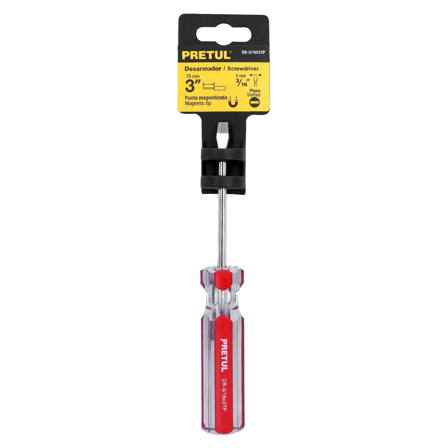 DR-3/16X3TP Destornillador punta pala 3/16" x 3", mango PVC, Pretul