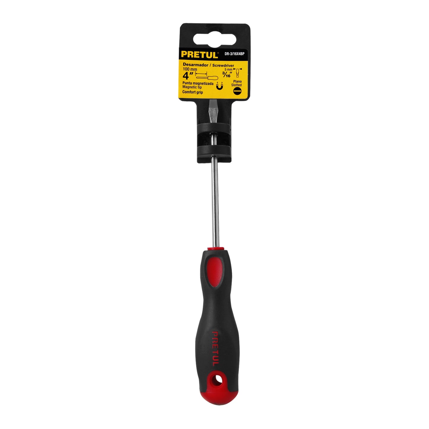 DR-3/16X4BP Destornillador punta pala, 3/16" x 4", mgo Comfort Grip, Pretul