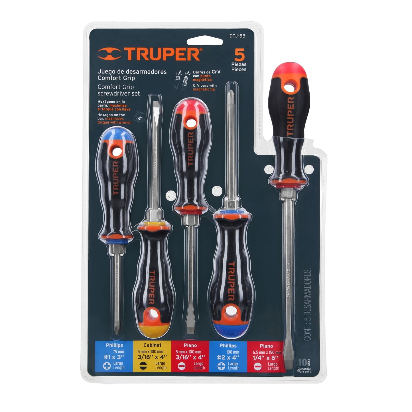 DTJ-5B Juego de 5 destornilladores, mangos Comfort Grip
