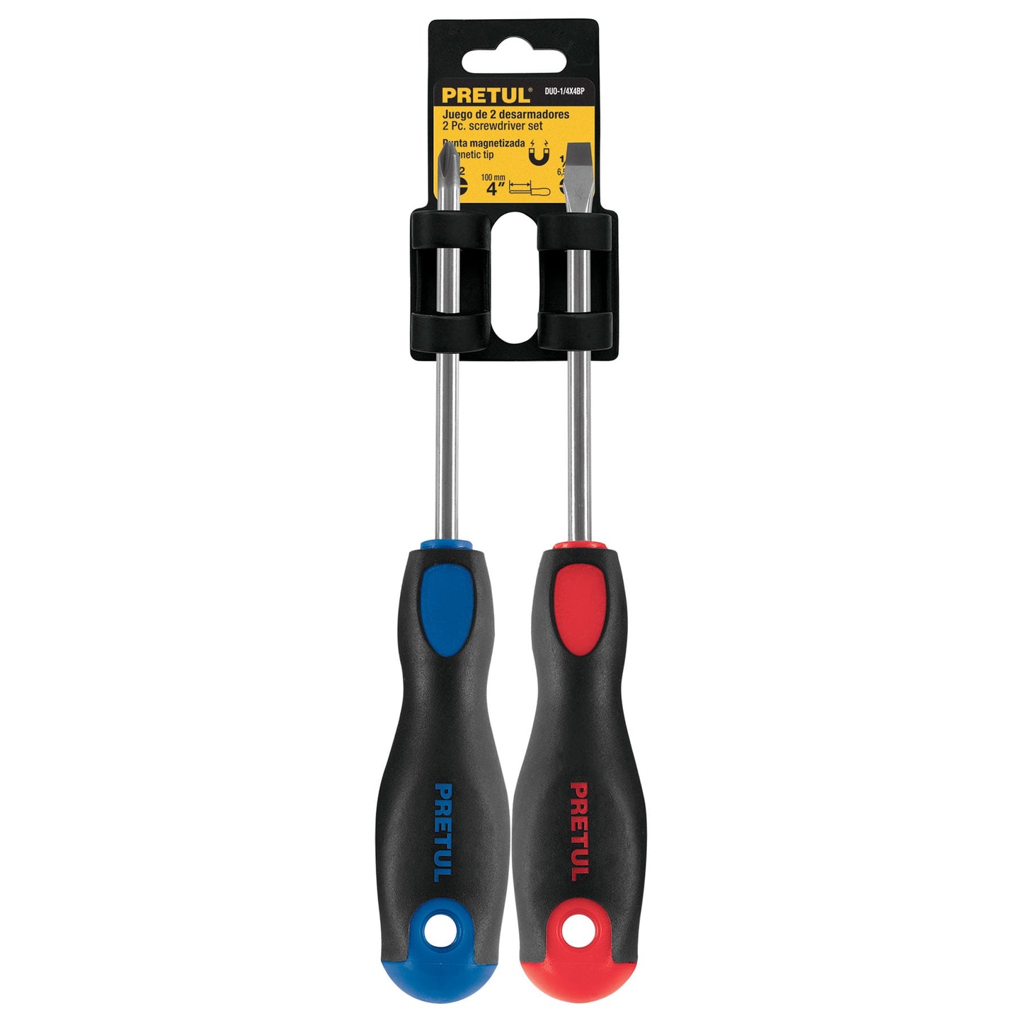 DUO-1/4X4BP Dúo de destornilladores, 1/4" x 4", mango Comfort Grip, Pretul