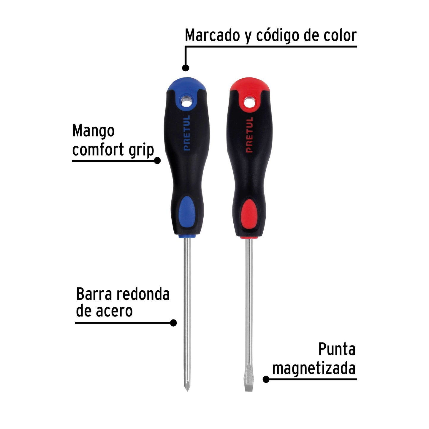 DUO-3/16X4BP Dúo de Destornilladores, 3/16" x 4", mango Comfort Grip, Pretul