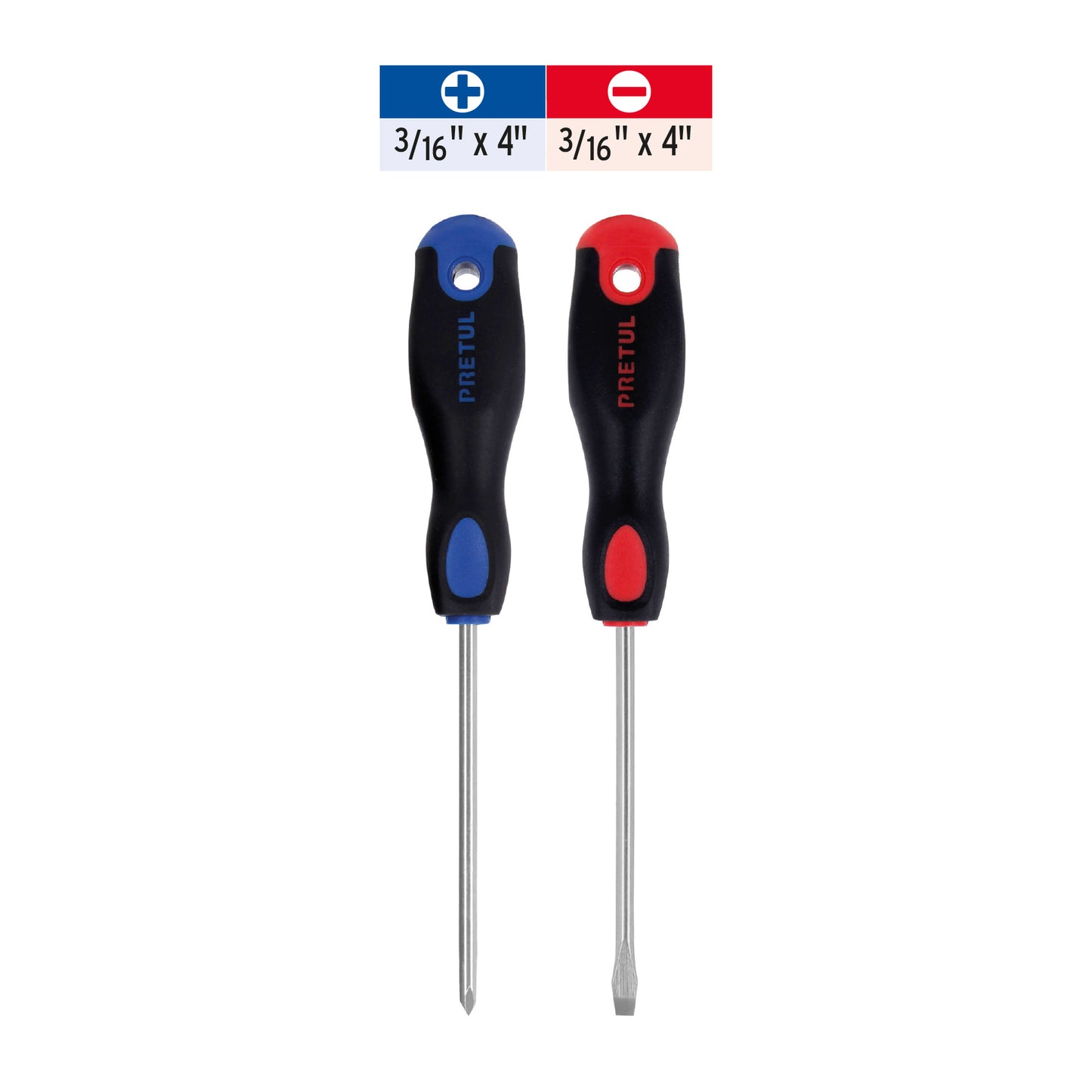 DUO-3/16X4BP Dúo de Destornilladores, 3/16" x 4", mango Comfort Grip, Pretul