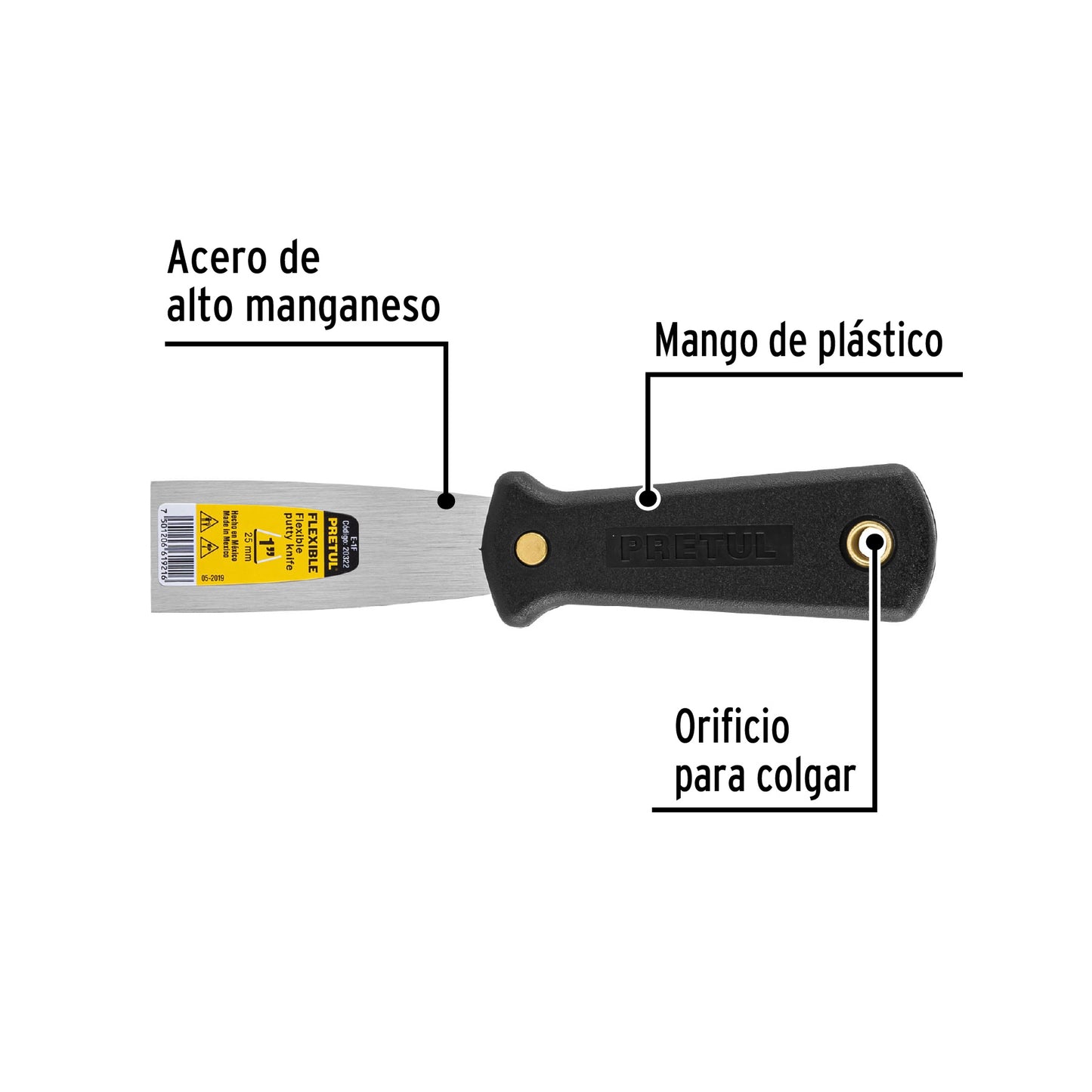 E-2F Espátula 2', flexible, Pretul