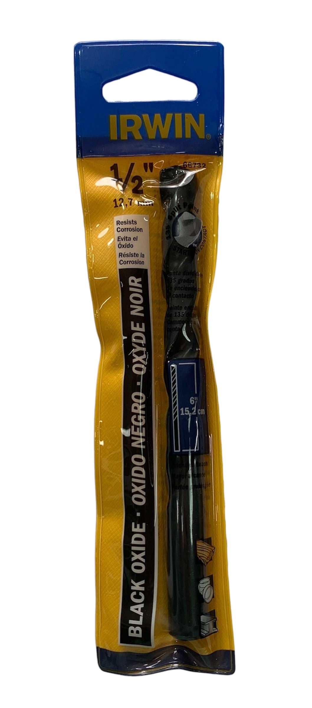 66716 Broca HSS larga de aviación 1/4" X 6" en óxido negro con punta 135° autocentrante, Irwin
