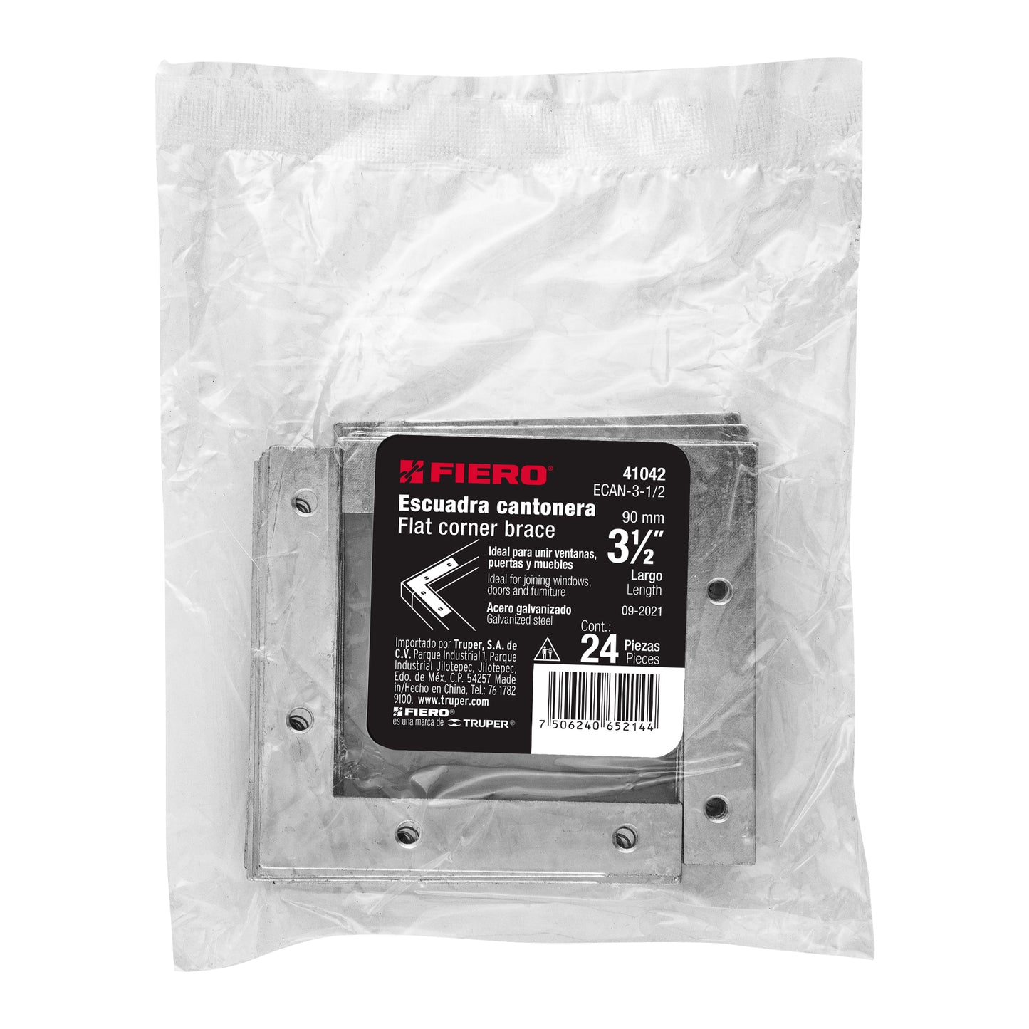 ECAN-3-1/2 Escuadra cantonera, 3-1/2' x 3-1/2', bolsa con 24 pzas