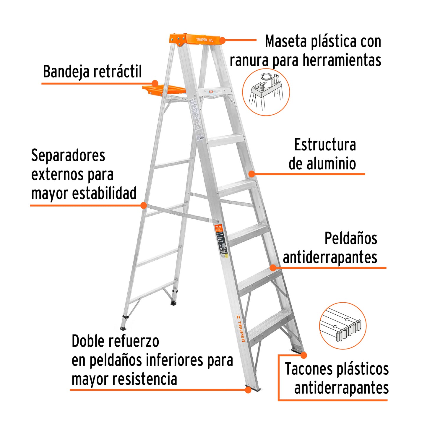 EST-26 Escalera tipo tijera T2 con 6 escalones, con bandeja
