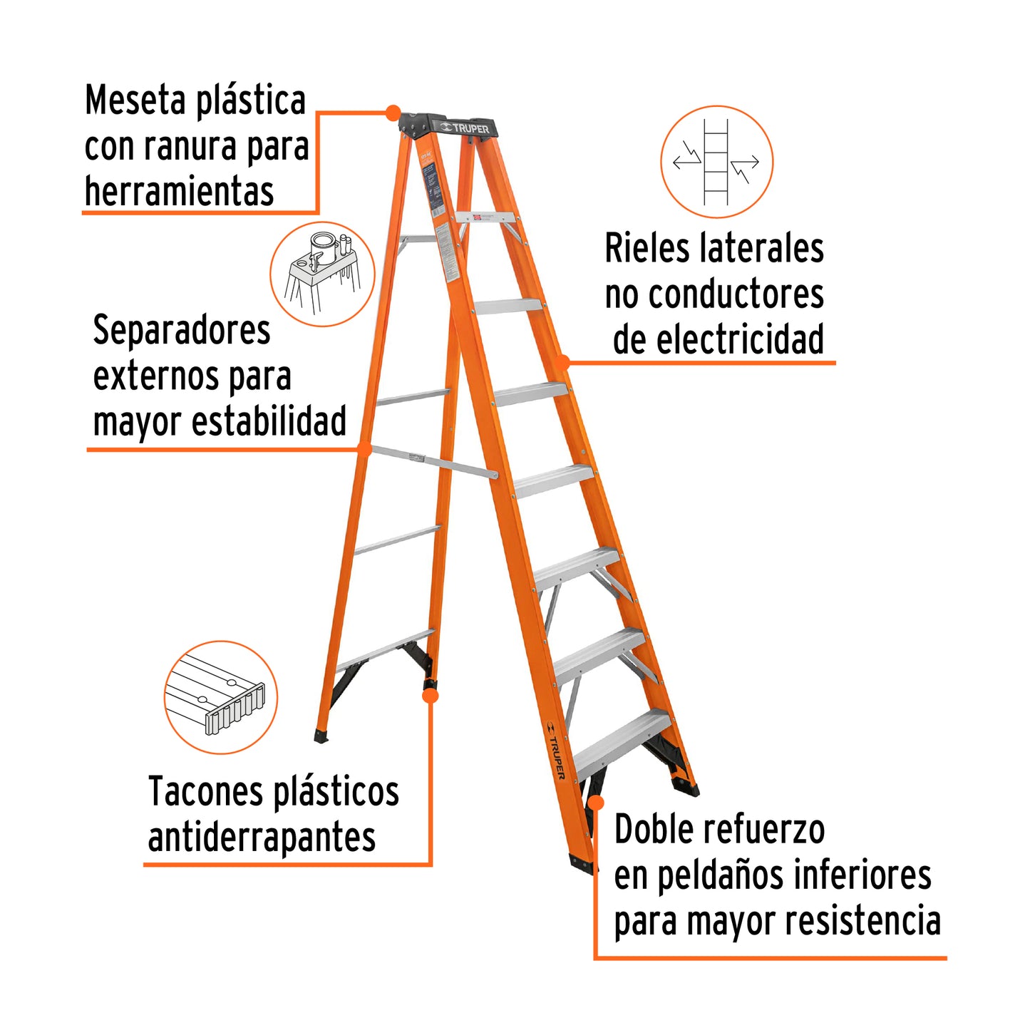 EST-27FV Escalera de tijera, tipo ll, 7 peldaños, fibra de vidrio