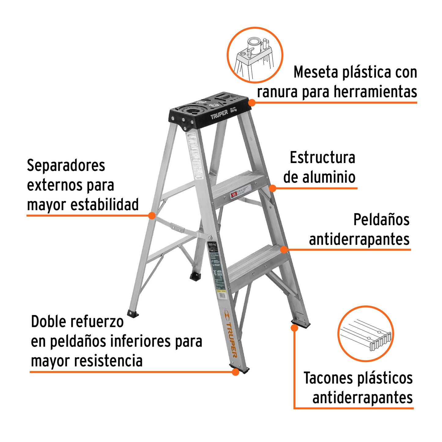 EST-32 Escalera tipo tijera T3 con 2 escalones, sin bandeja