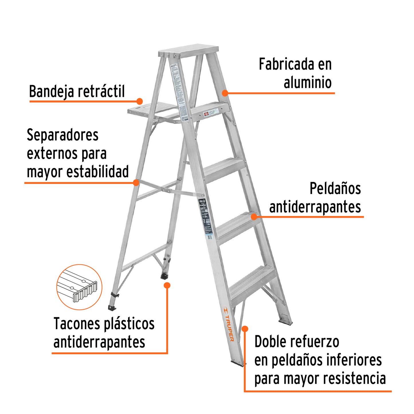ESTA-34 Escalera de tijera, aluminio, tipo lll, 4 escalones