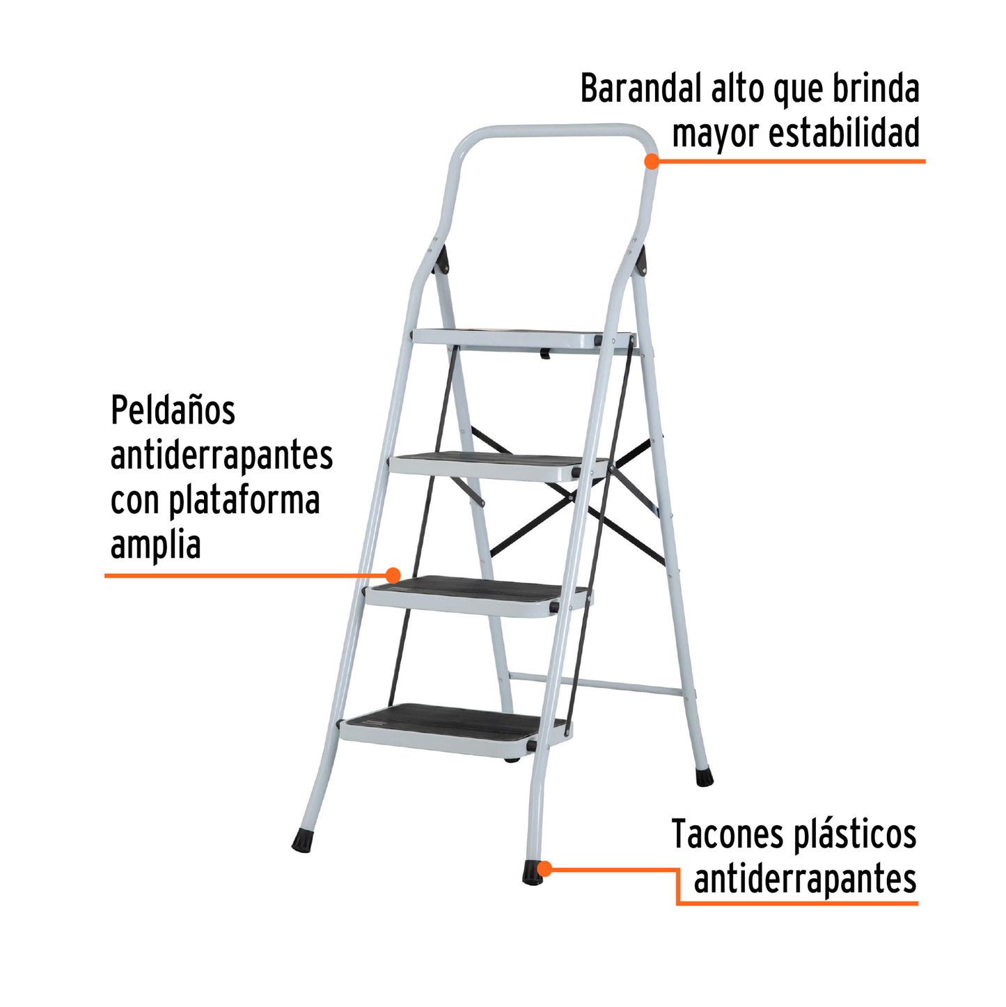 ESTU-4P Escalera tubular, plegable, 4 peldaños, Pretul