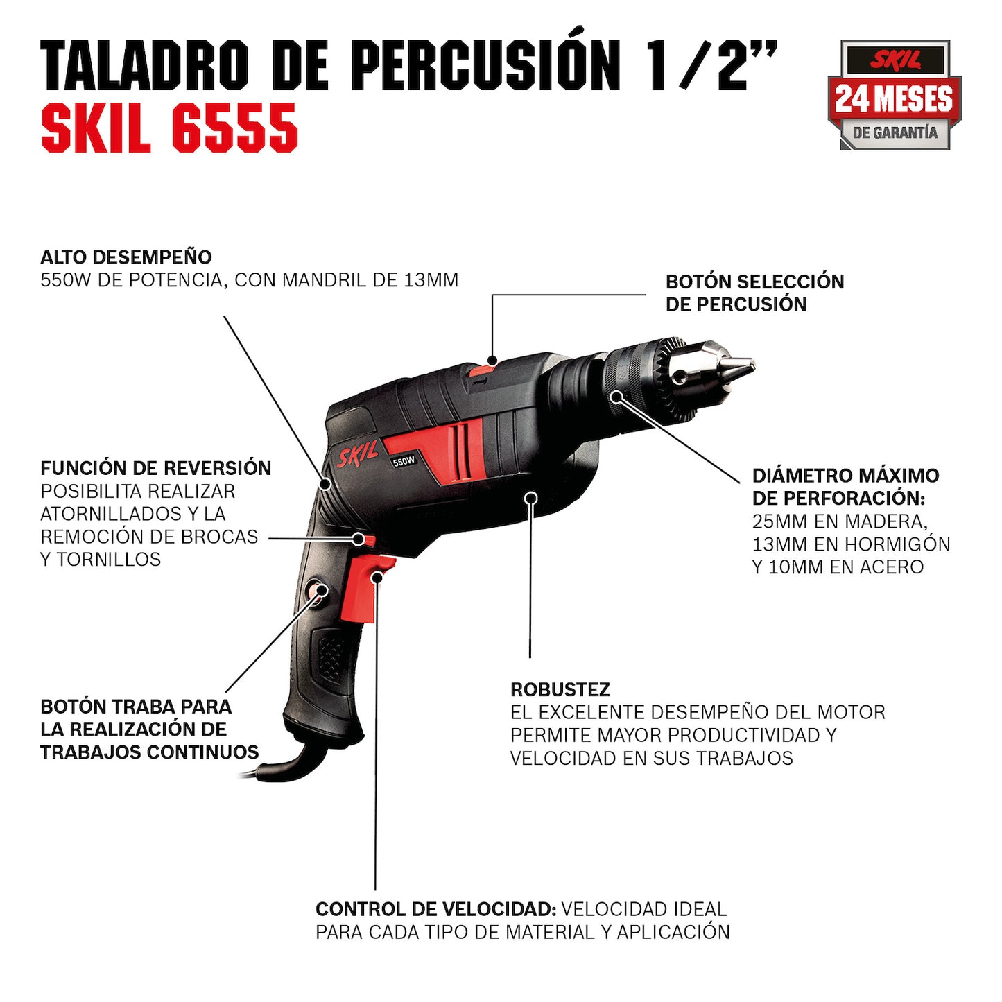 Taladro percutor Skil 6555 570W 110V 14 brocas