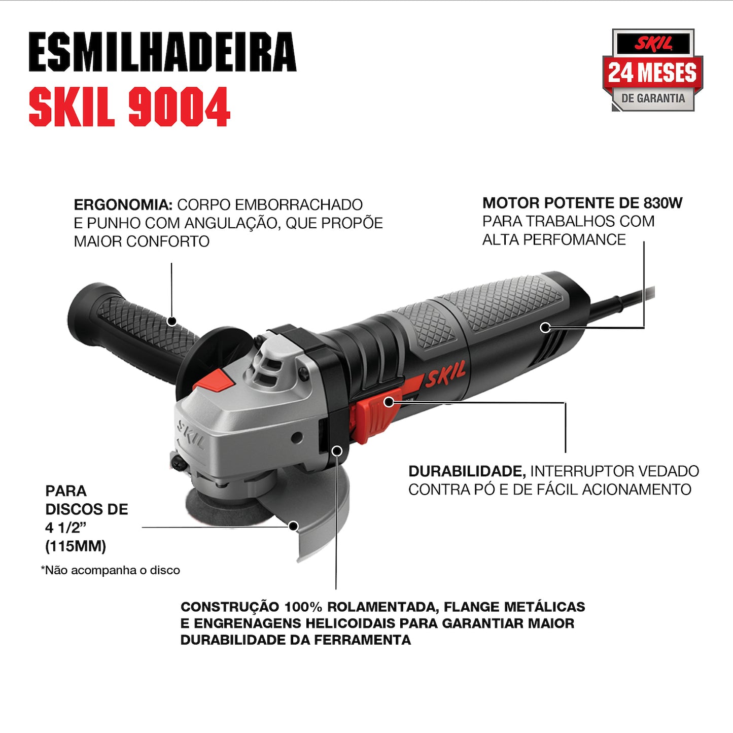 Mini Pulidora angular de 4 1/2" Skil 9004 830W 110V con 5 discos