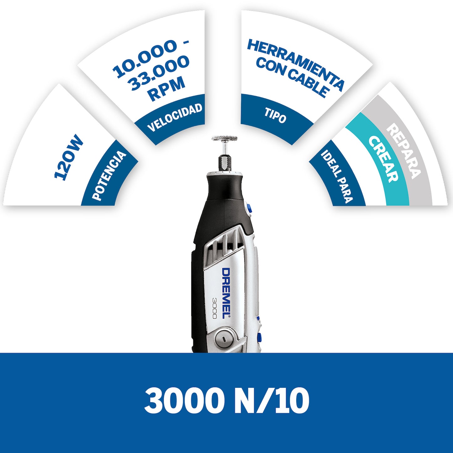 F0133000PA-000 Dremel 3000 Mototool con 10 Accesorios