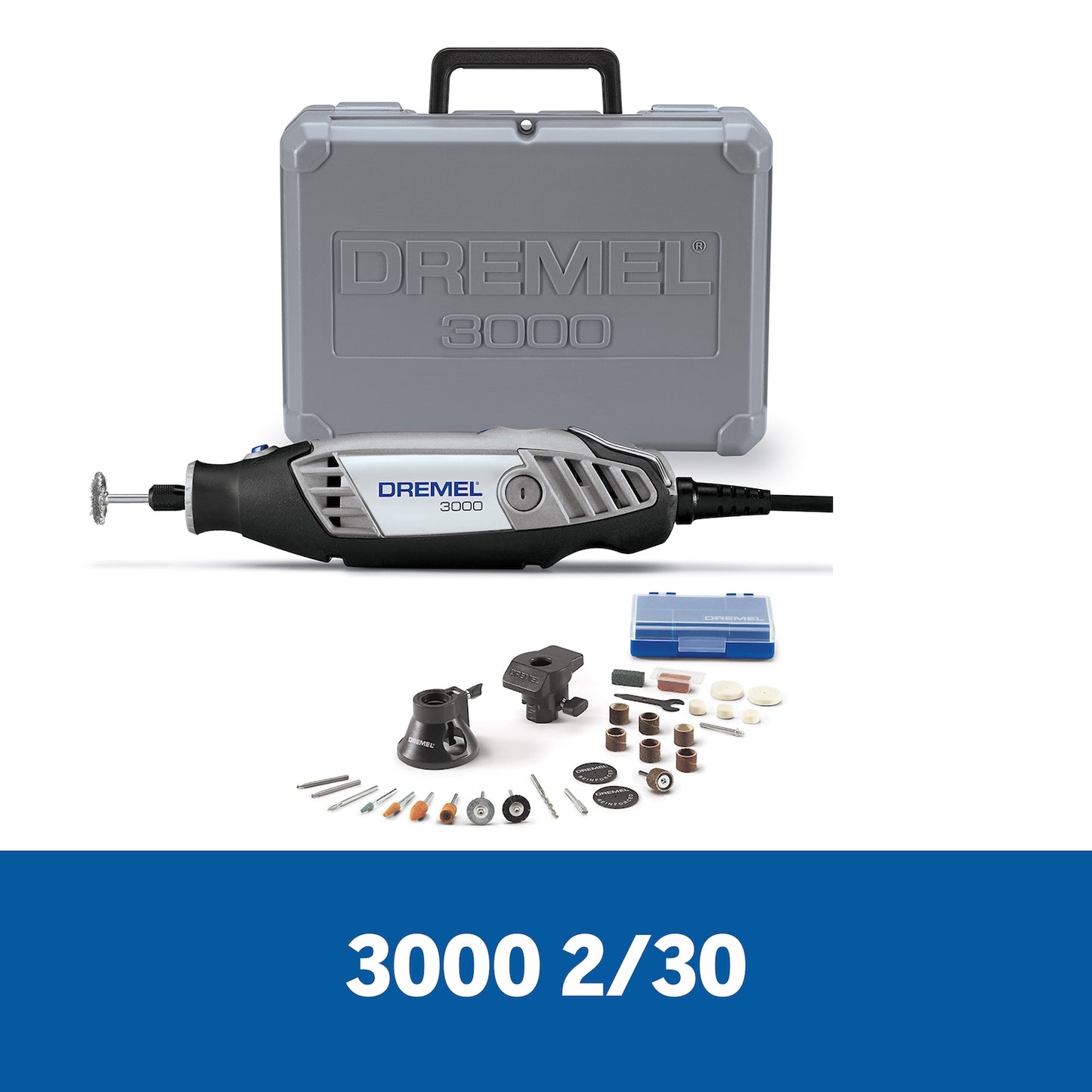 F0133000PP Dremel 3000 Mototool con 2 Acoples y 30 Accesorios + Maleta
