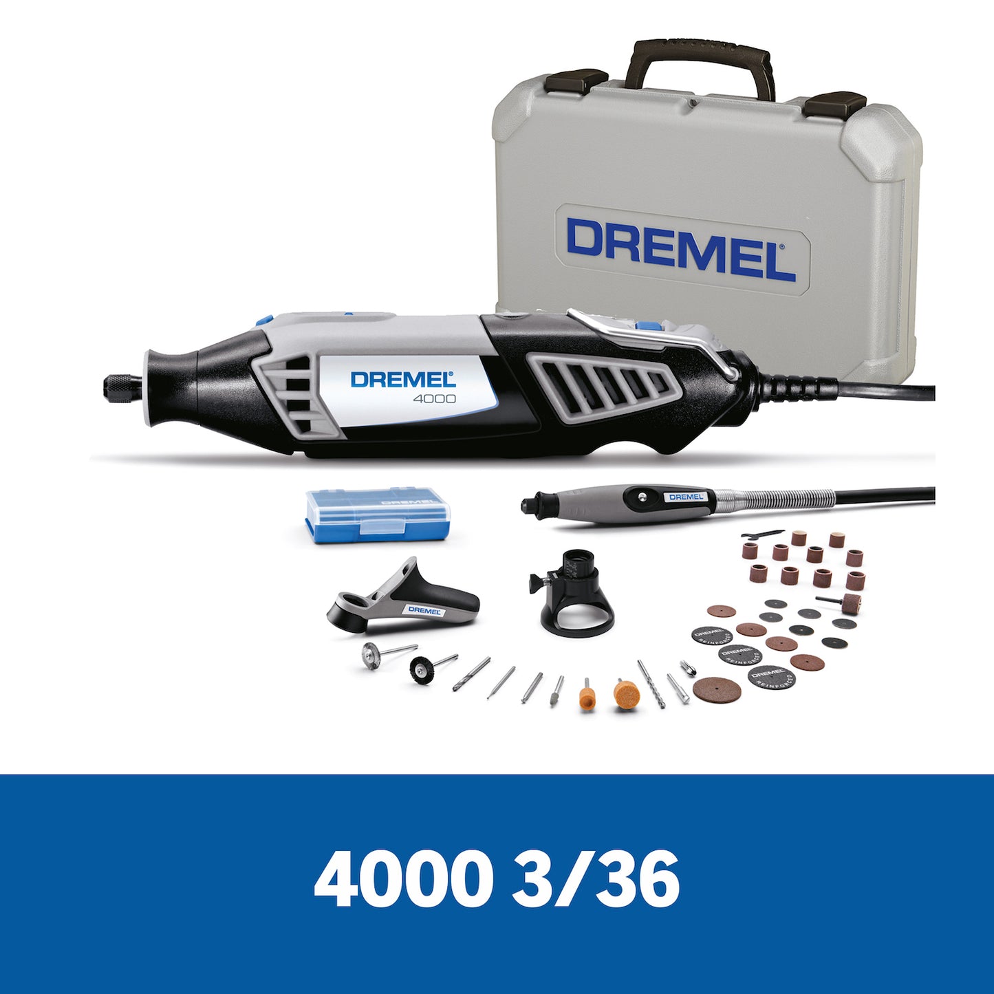 F0134000NA-000 Dremel 4000 Mototool con 3 Acoples y 36 Accesorios + Maleta