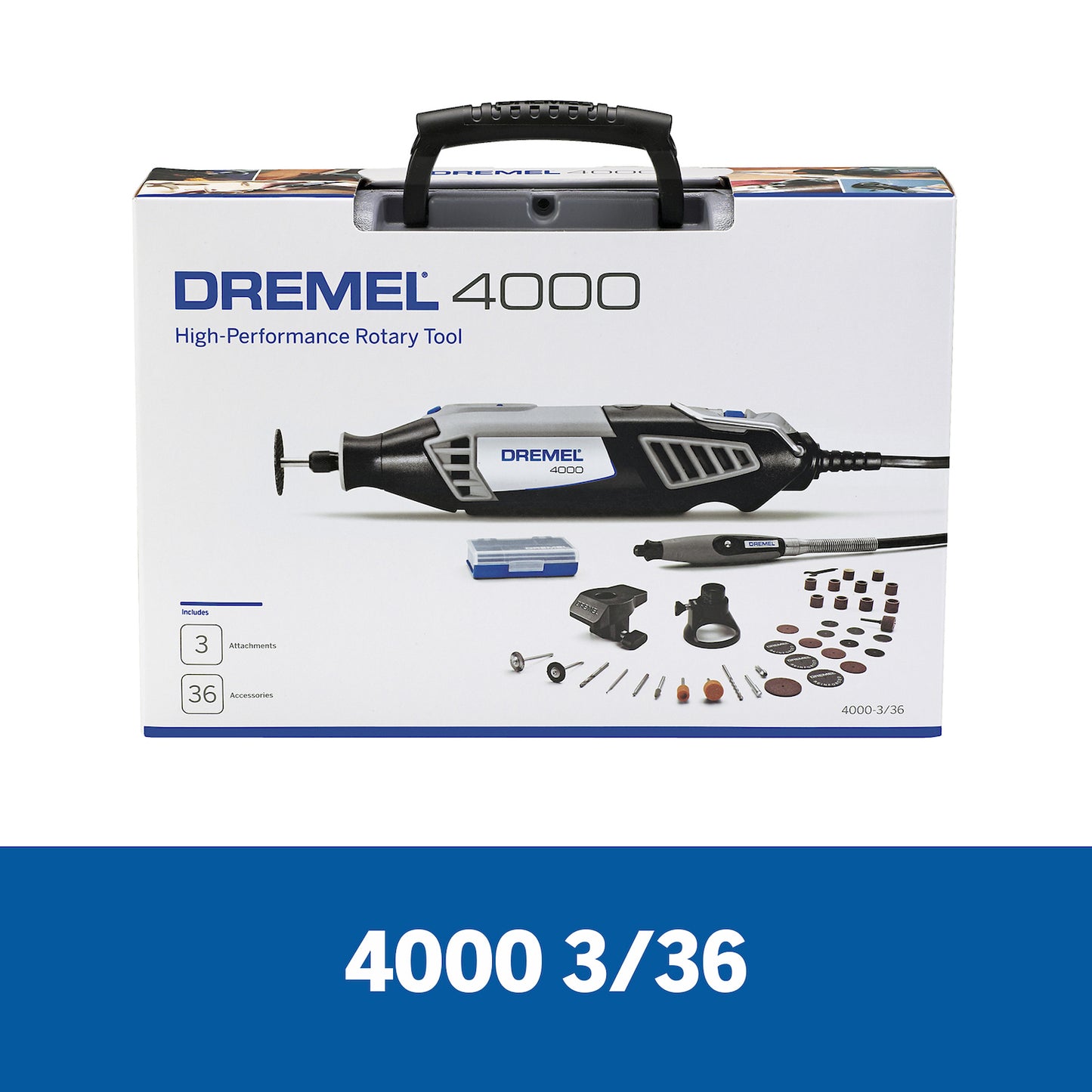 F0134000NA-000 Dremel 4000 Mototool con 3 Acoples y 36 Accesorios + Maleta