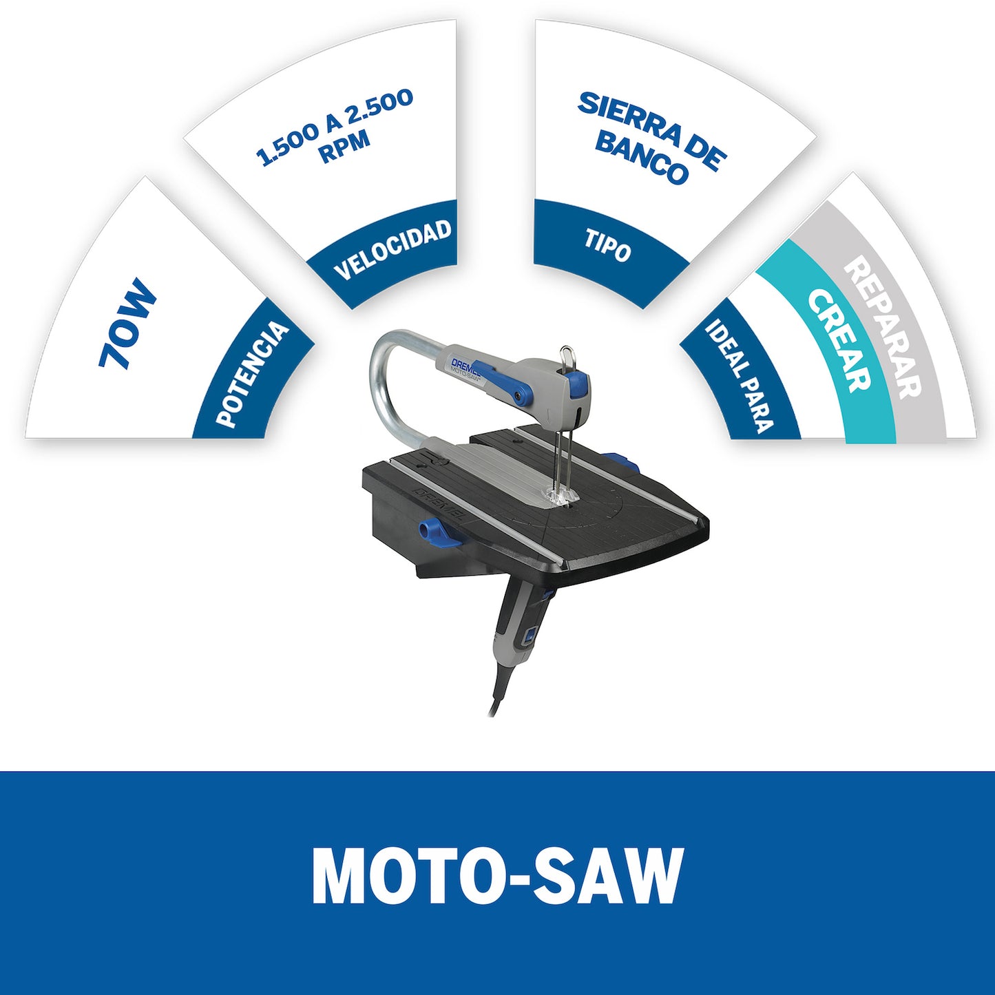 F013MS20AA-000 Dremel Moto-Saw Sierra Caladora de Banco con 10 Accesorios + Maleta