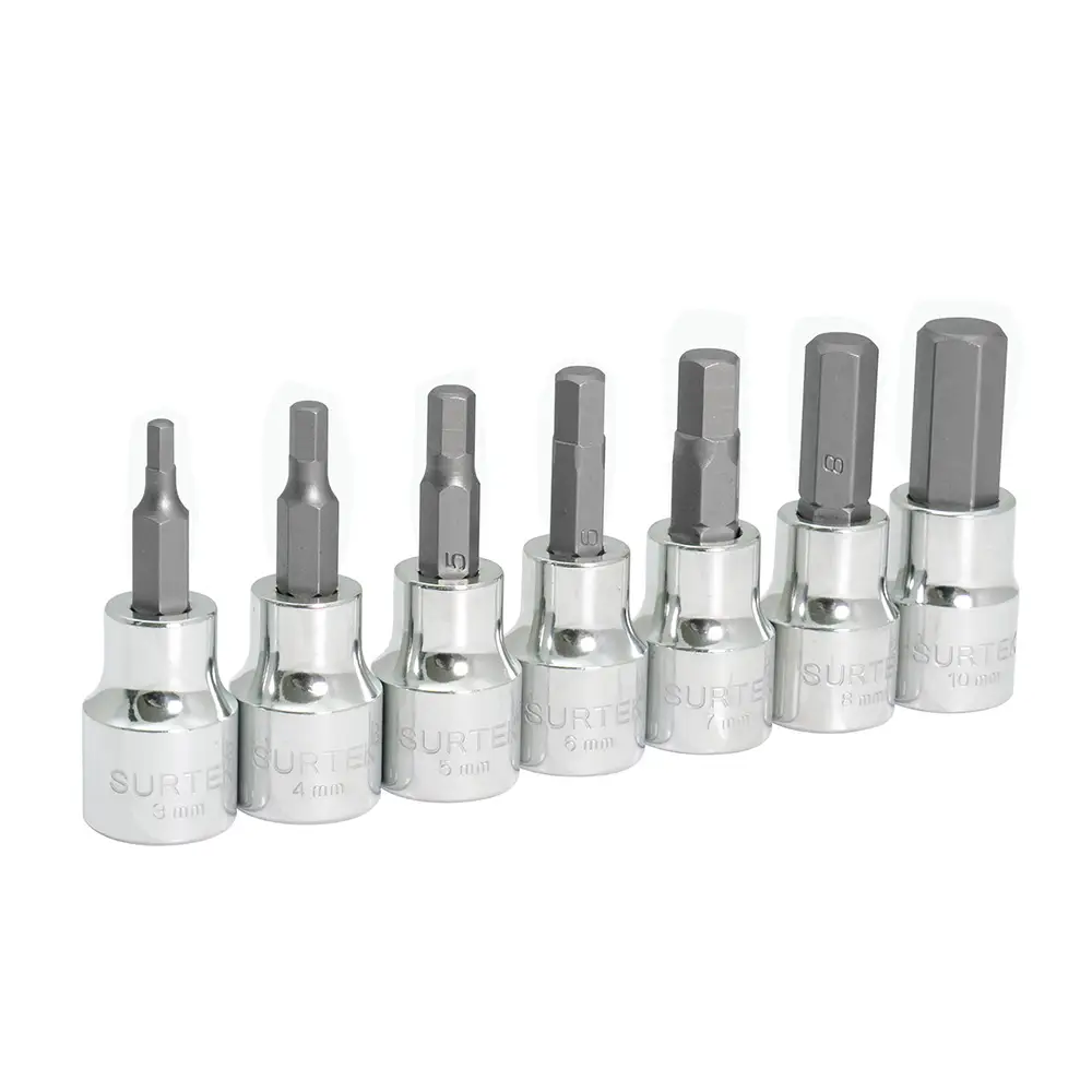 F51H00M Juego de dados con punta hexagonal cuadrante 3/8" mm 7 piezas con recubrimiento en Cr-Ni