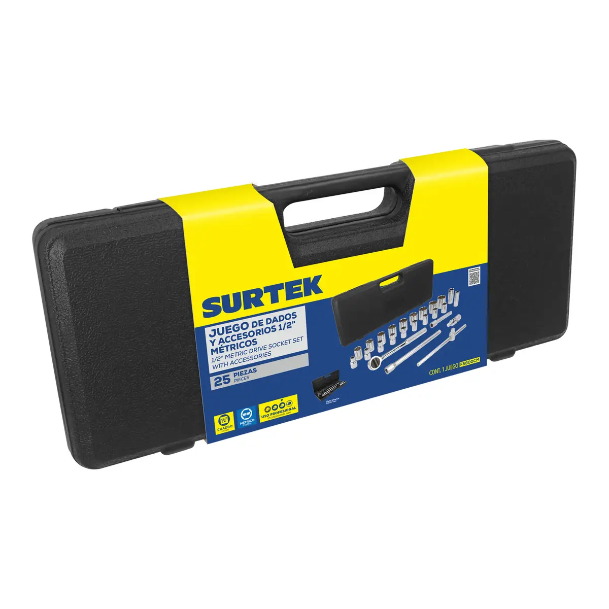 F5800CM Juego de copas cuadrante 1/2" 25 piezas 10 a 32 mm, uso profesional, Surtek