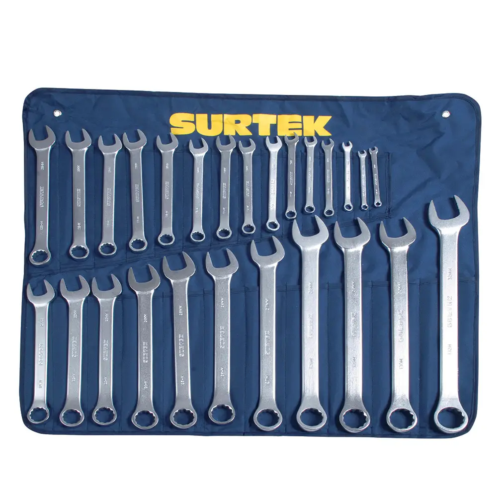 COM27M Juego de llaves combinadas satinadas 26 piezas 6 a 32 mm, uso profesional, Surtek