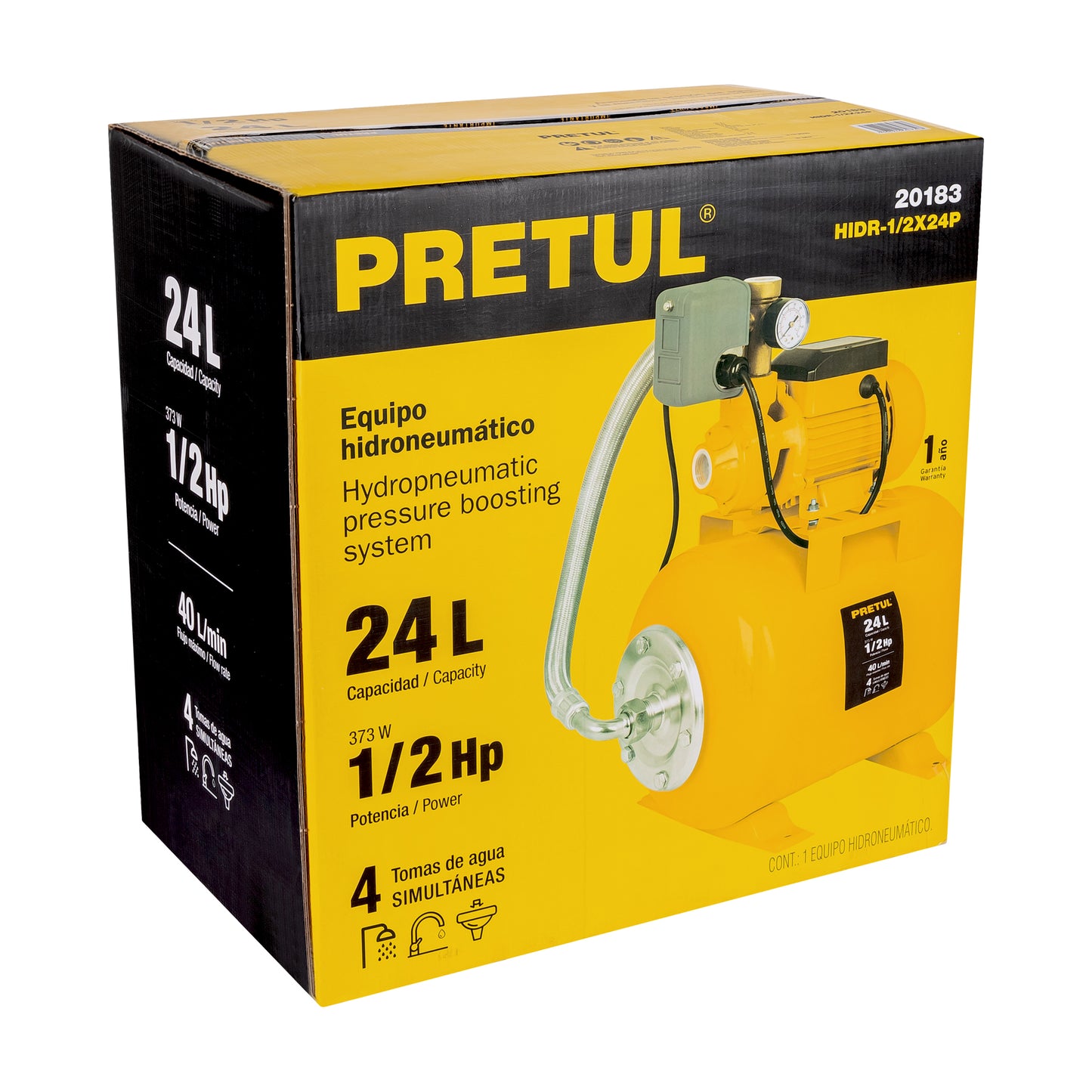 HIDR-1/2X24P Bomba hidroneumática 1/2 HP, 24 L, Pretul