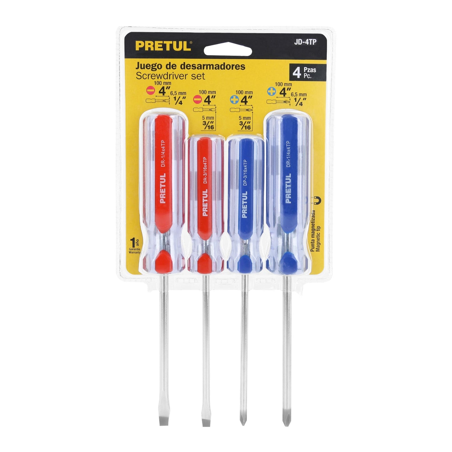 JD-4TP Juego de destornilladores, 4 piezas, mango PVC, Pretul