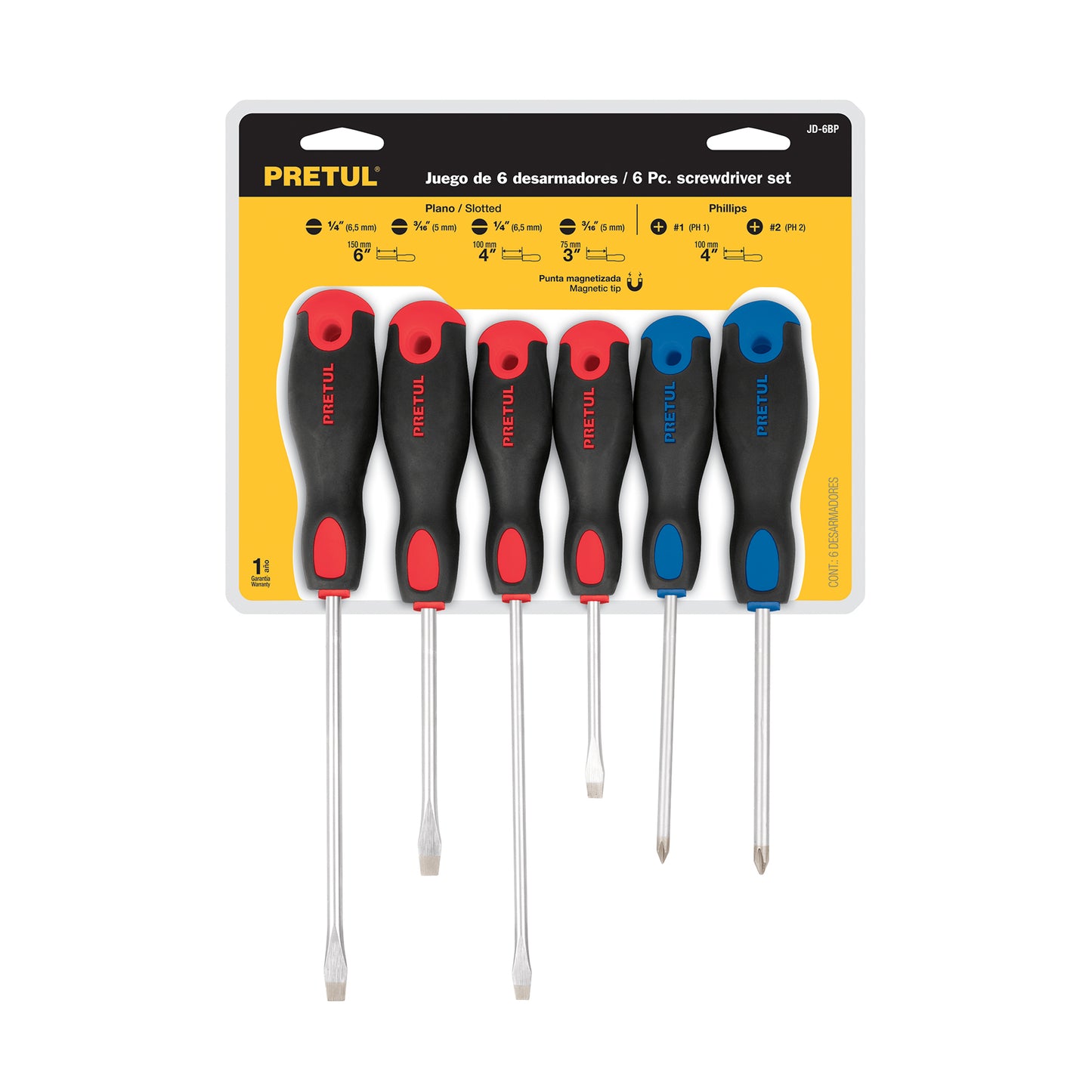 JD-6BP Juego de destornilladores, 6 piezas, mango Comfort Grip, Pretul