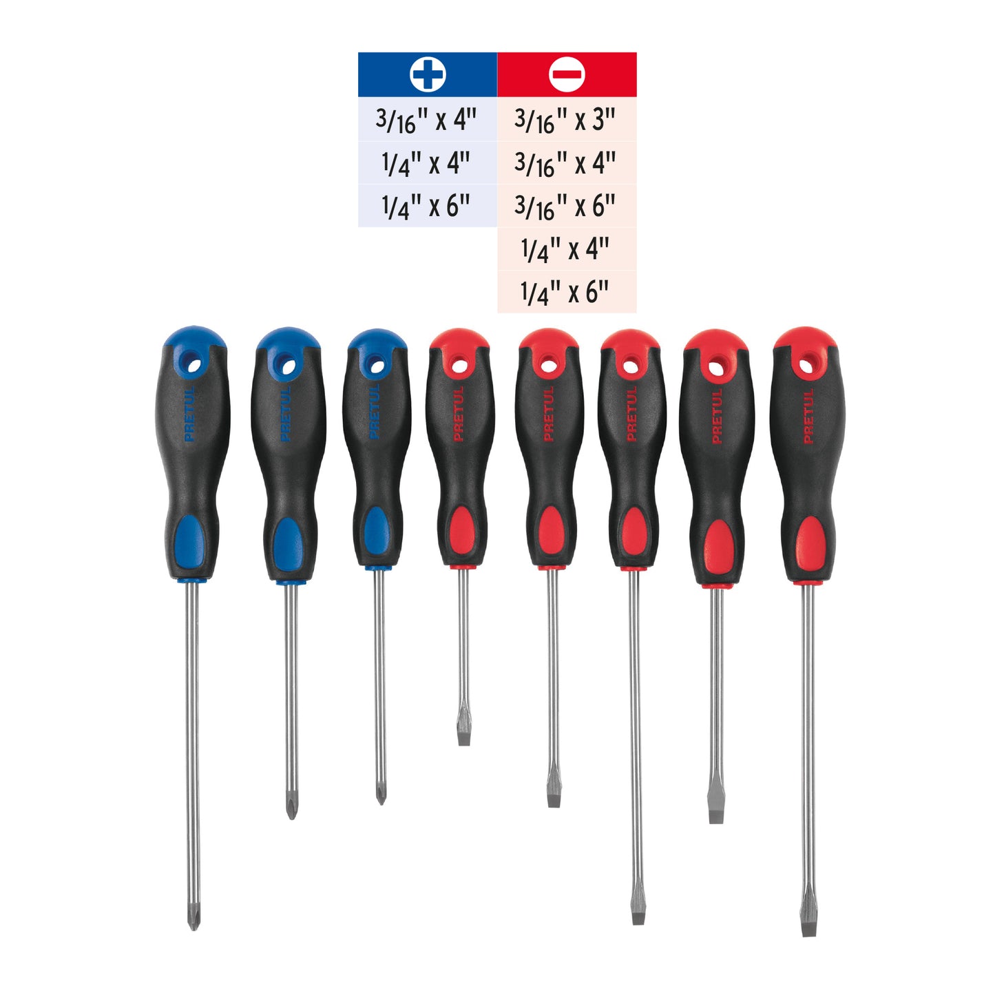 JD-8BP Juego de desarmadores, 8 piezas, mango Comfort Grip, Pretul