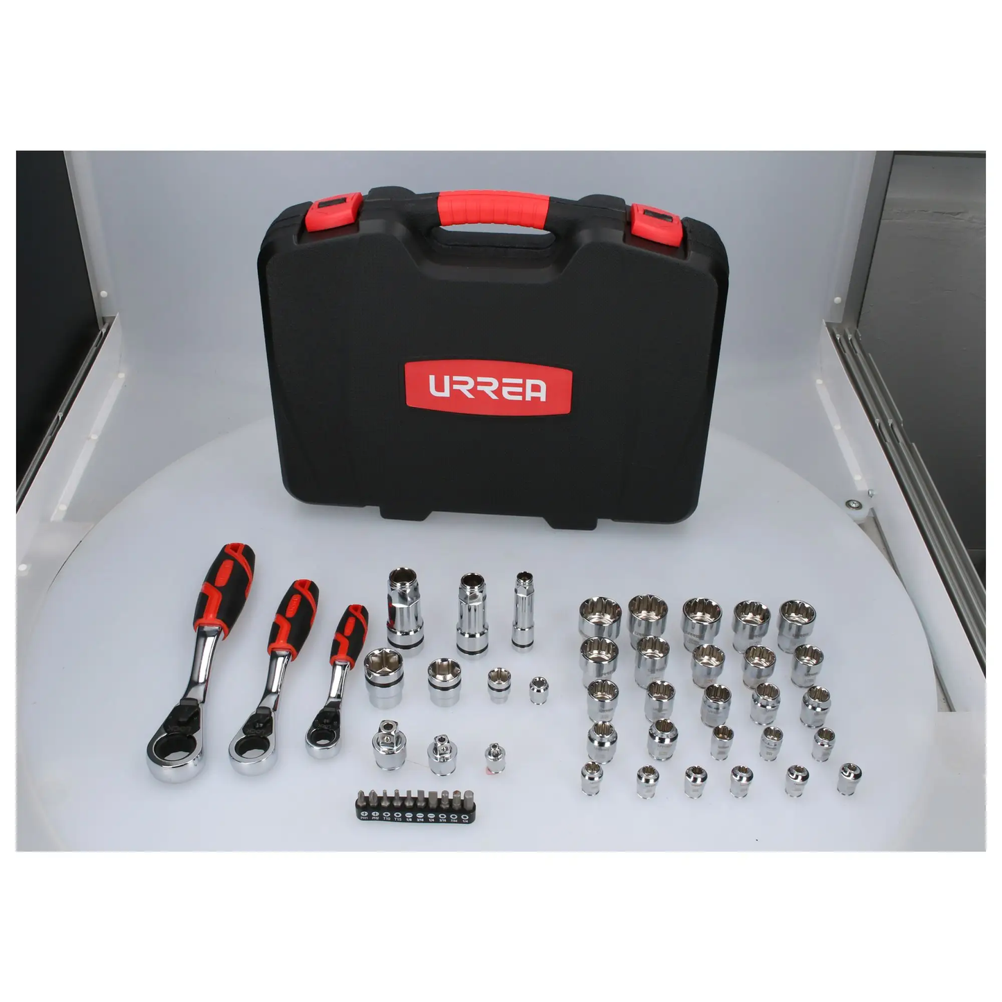 JGT01 Juego de copas y accesorios cuadrante 1/4" 3/8" y 1/2" mixto 49 piezas