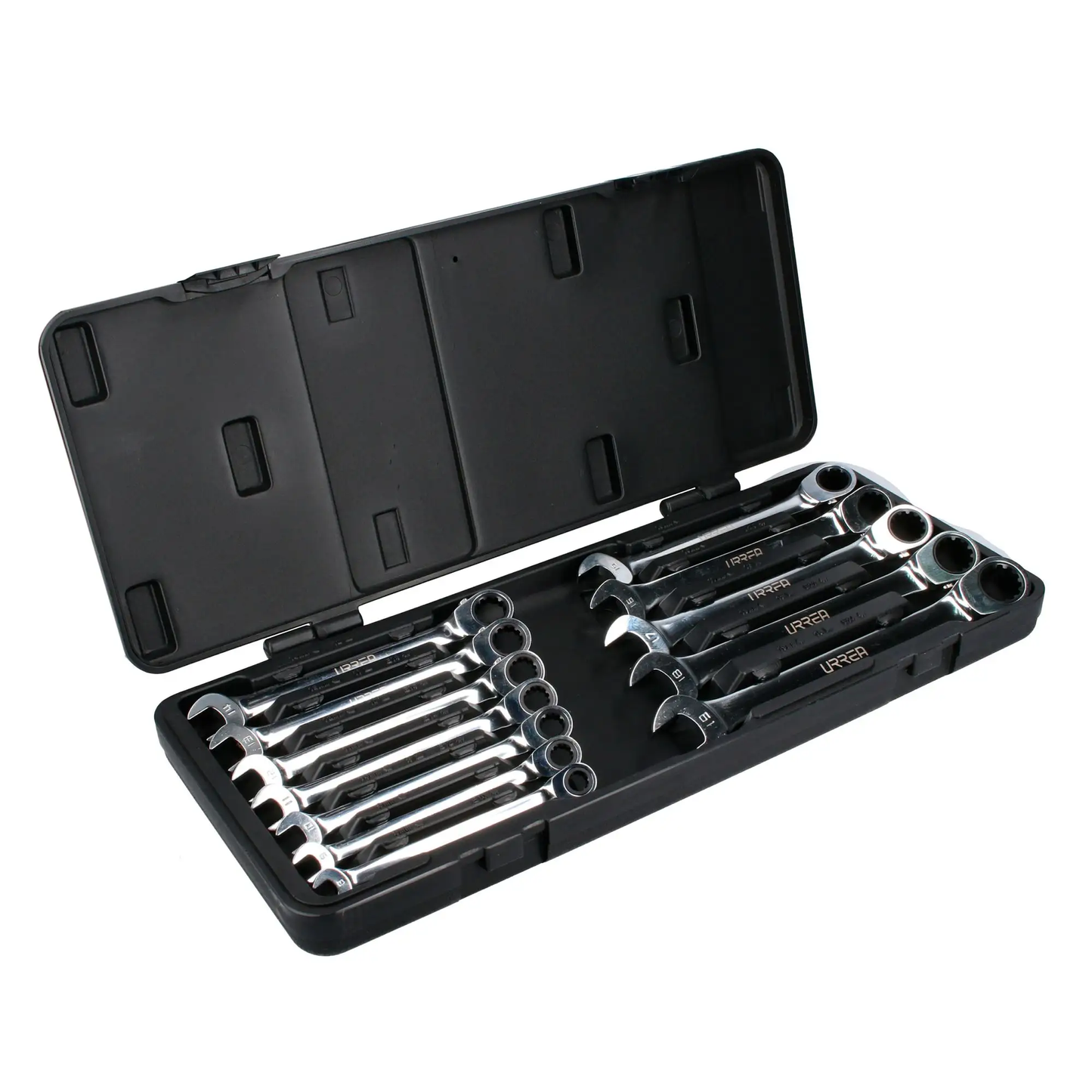 JLMC12MR Juego de llaves combinadas con ratchet spline 12 piezas 8 a 19 mm en caja, uso pesado, Urrea