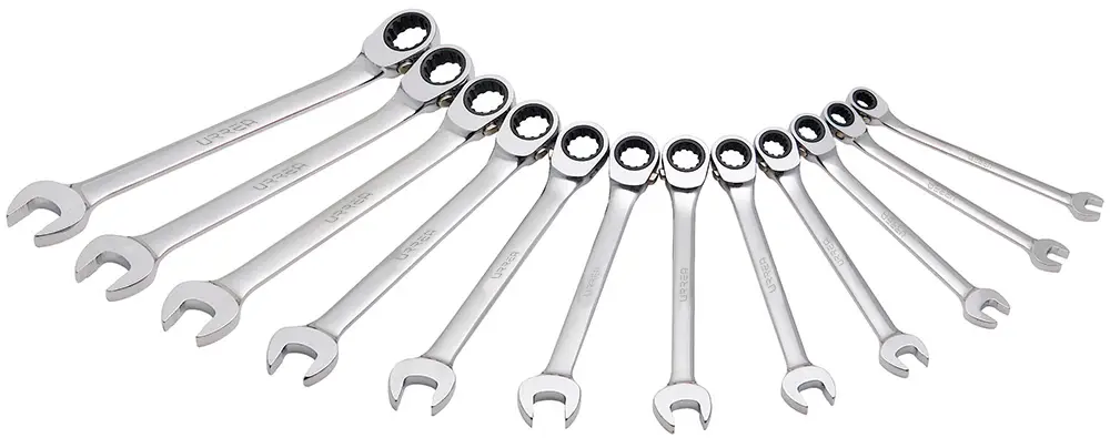 JLMC12MR Juego de llaves combinadas con ratchet spline 12 piezas 8 a 19 mm en caja, uso pesado, Urrea