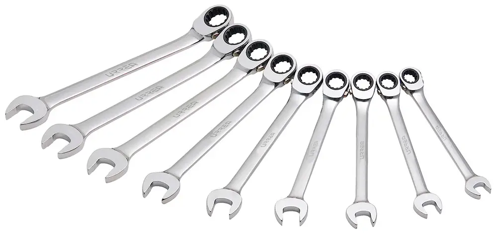 JLMC9R Juego de llaves combinadas pulido espejo con ratchet Spline reversible 9 piezas 1/4" a 3/4", uso pesado, Urrea