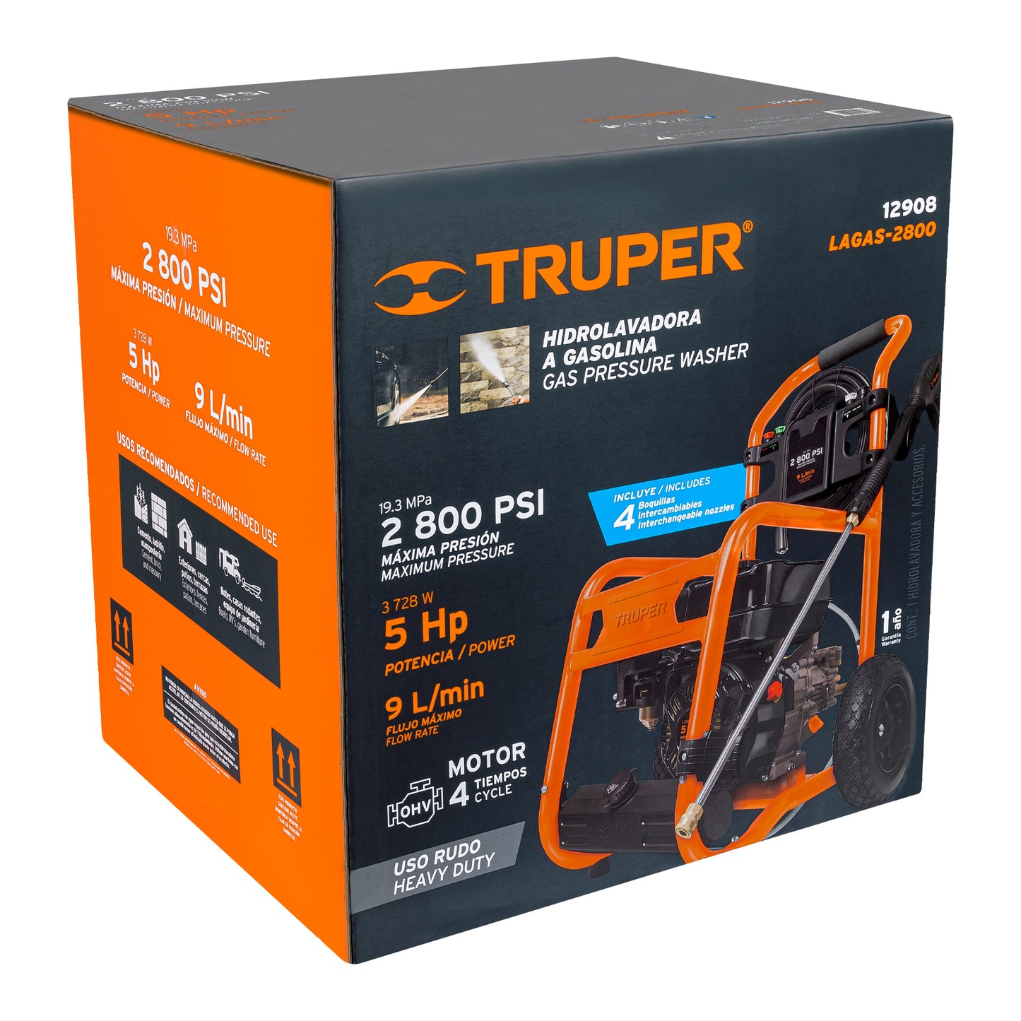 LAGAS-2800 Hidrolavadora con motor a gasolina, 2,800 PSI