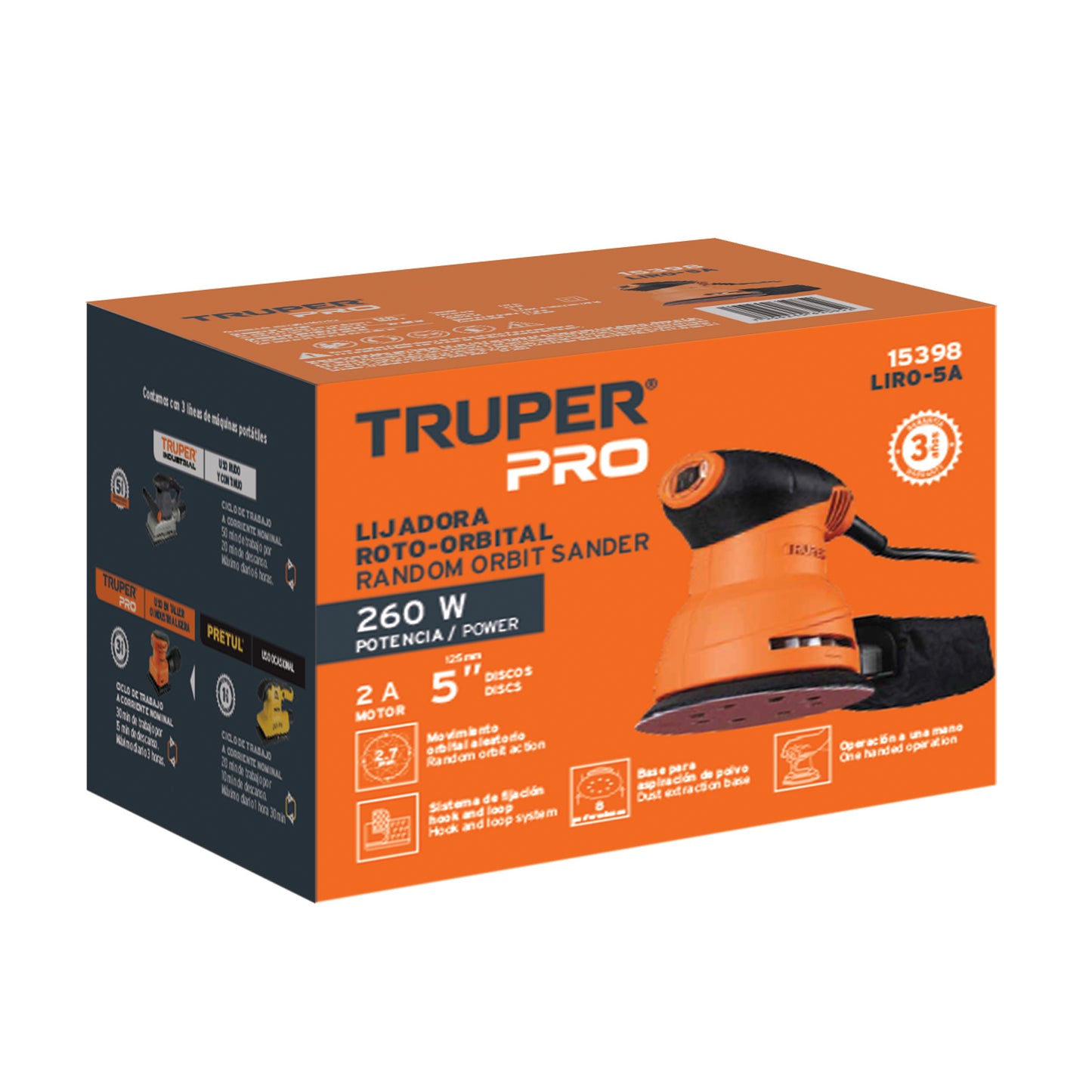 LIRO-5A Lijadora roto orbital, 5', profesional, 260 W