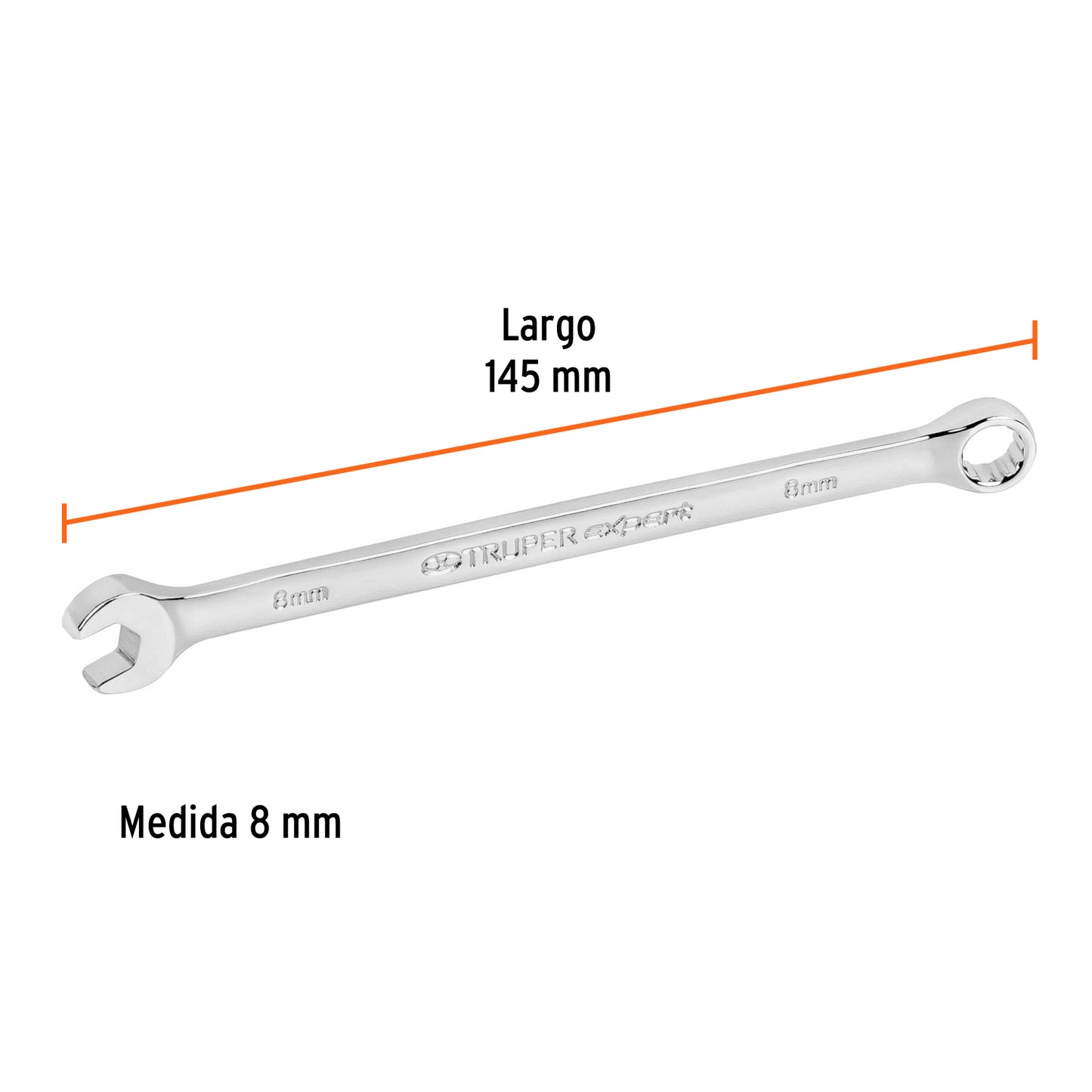 LL-2008M Llave mixta extralarga, métrica, 8 x 147 mm, Truper Expert