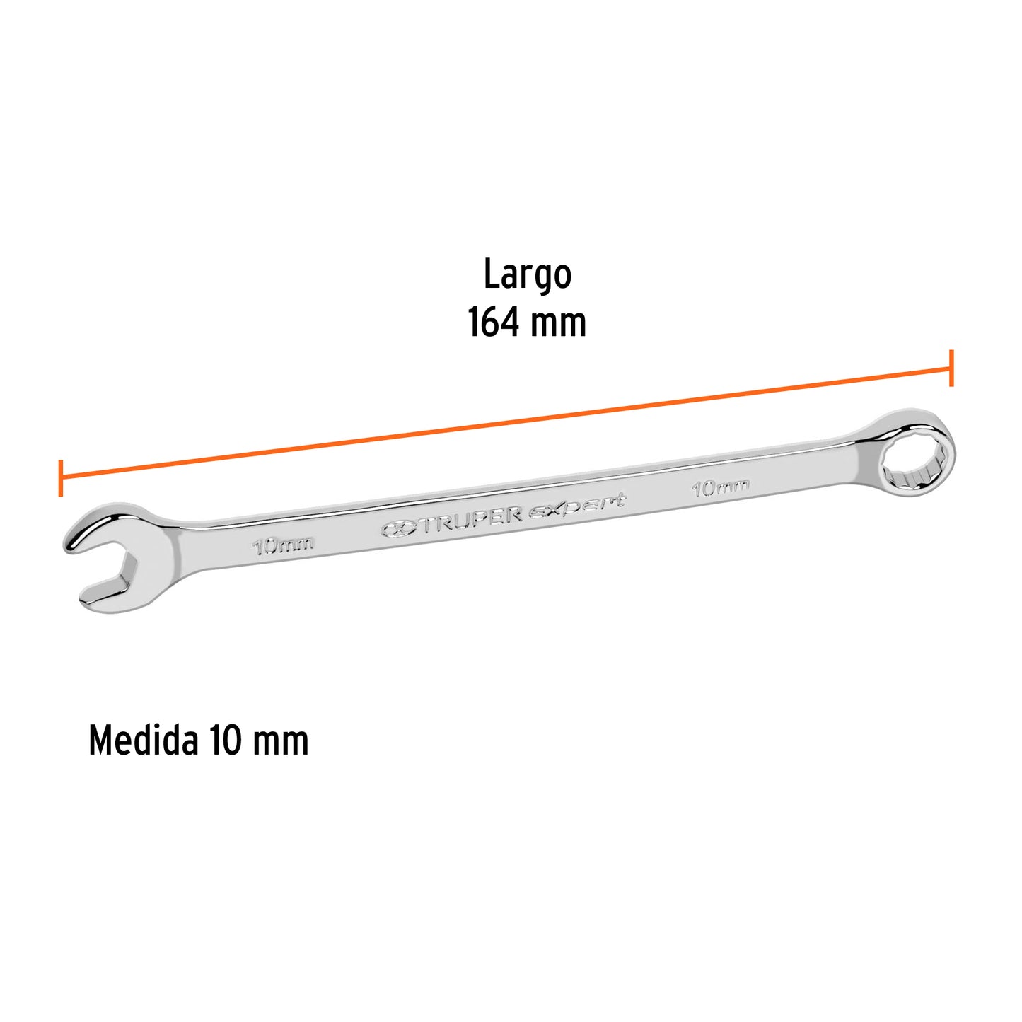 LL-2010M Llave mixta extralarga, métrica, 10 x 172 mm, Truper Expert