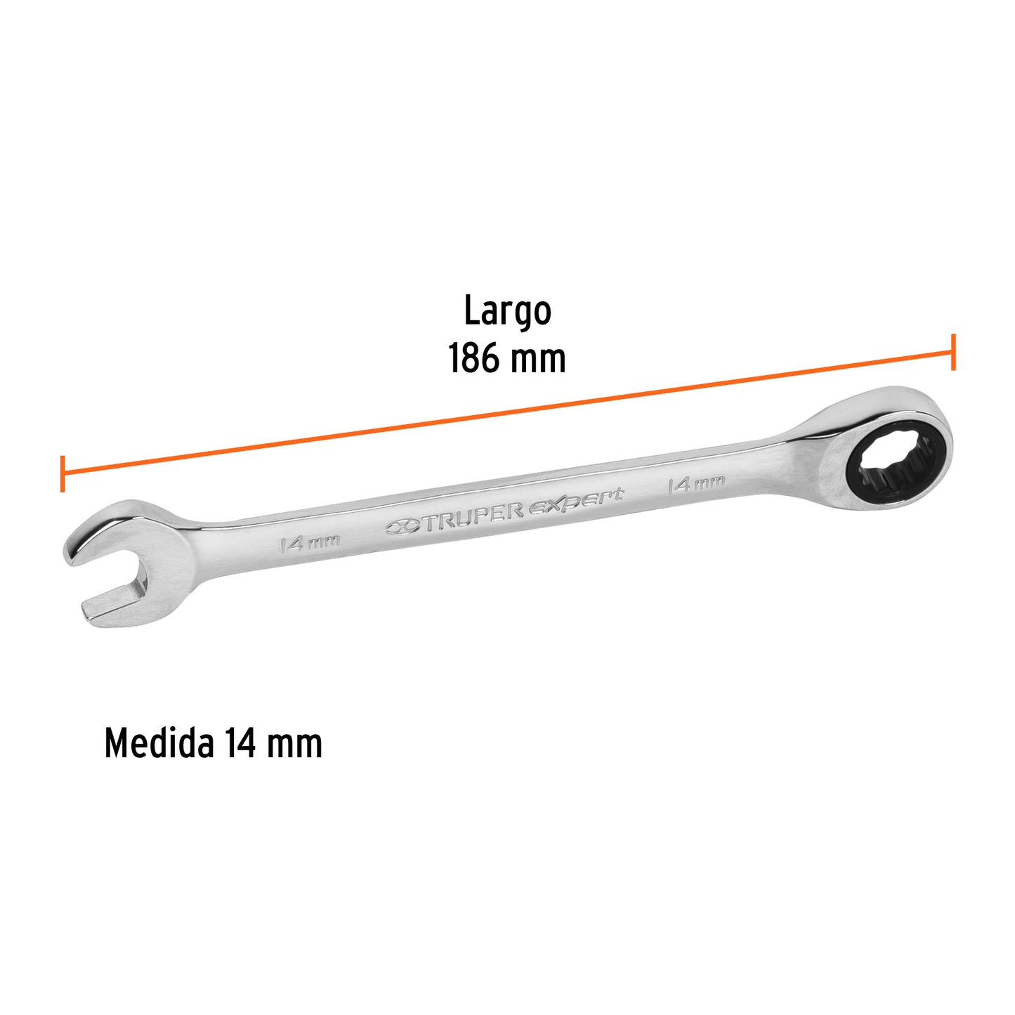 LL-2014MX Llave mixta con ratchet, 14 x 186 mm, Truper Expert