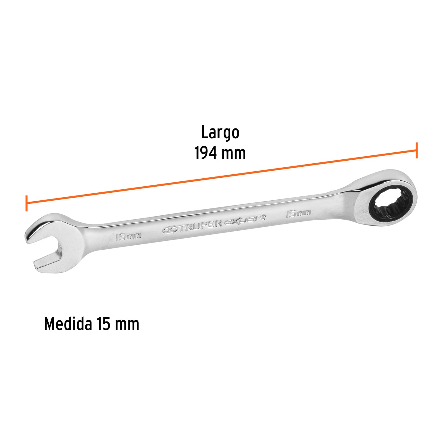 LL-2015MX Llave mixta con ratchet, 15 x 194 mm, Truper Expert
