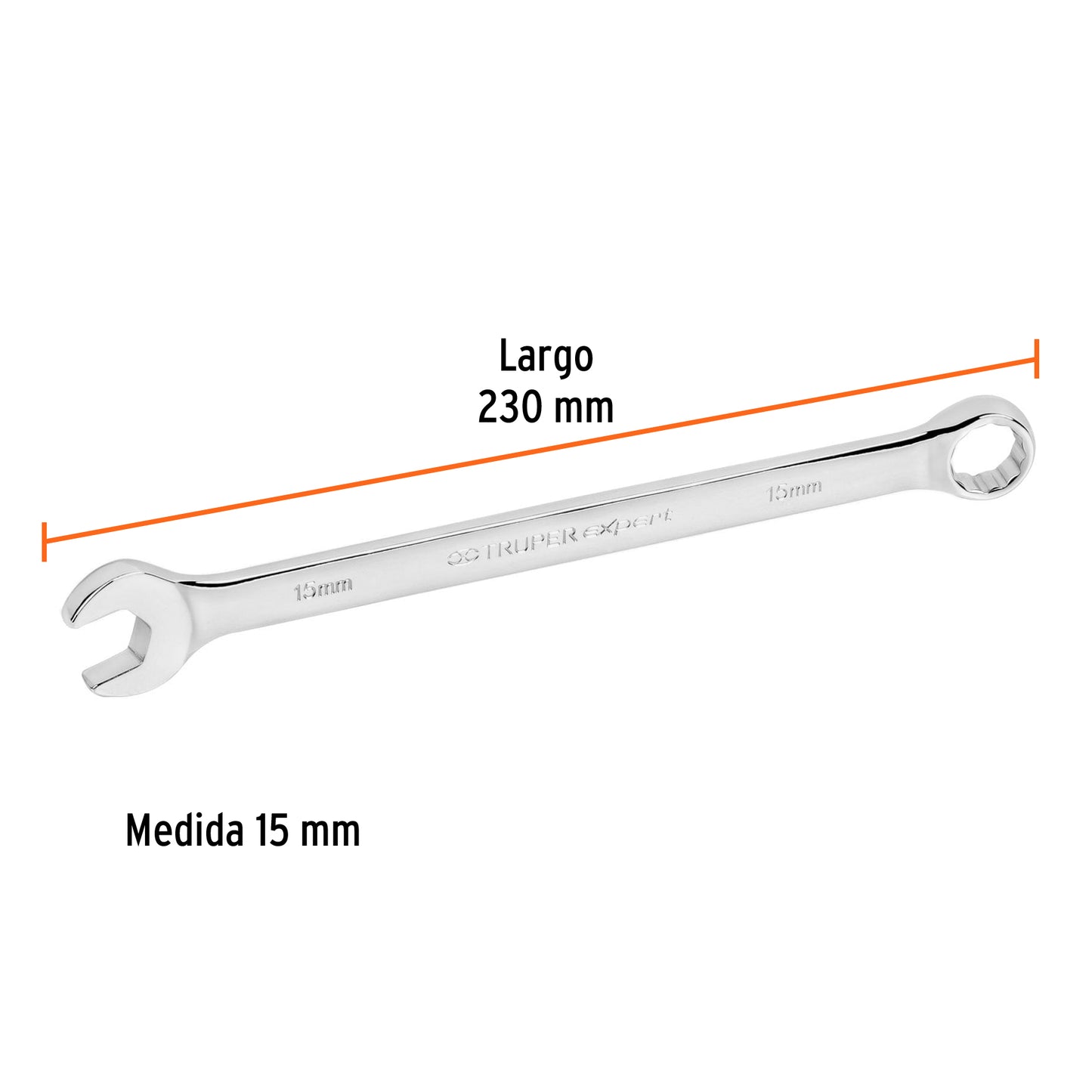 LL-2015M Llave mixta extralarga, métrica, 15 x 232 mm, Truper Expert