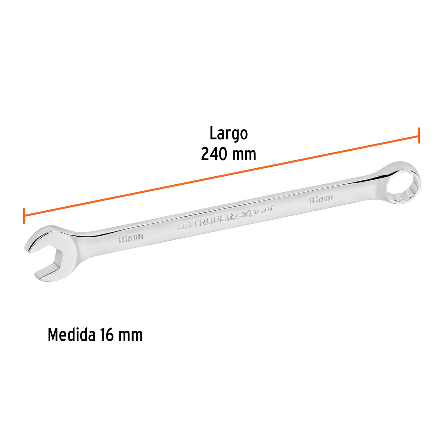 LL-2016M Llave mixta extralarga, métrica, 16 x 243 mm, Truper Expert