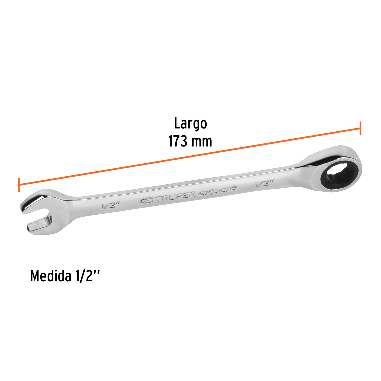 LL-2016X Llave mixta con ratchet, 1/2" x 173 mm, Truper Expert