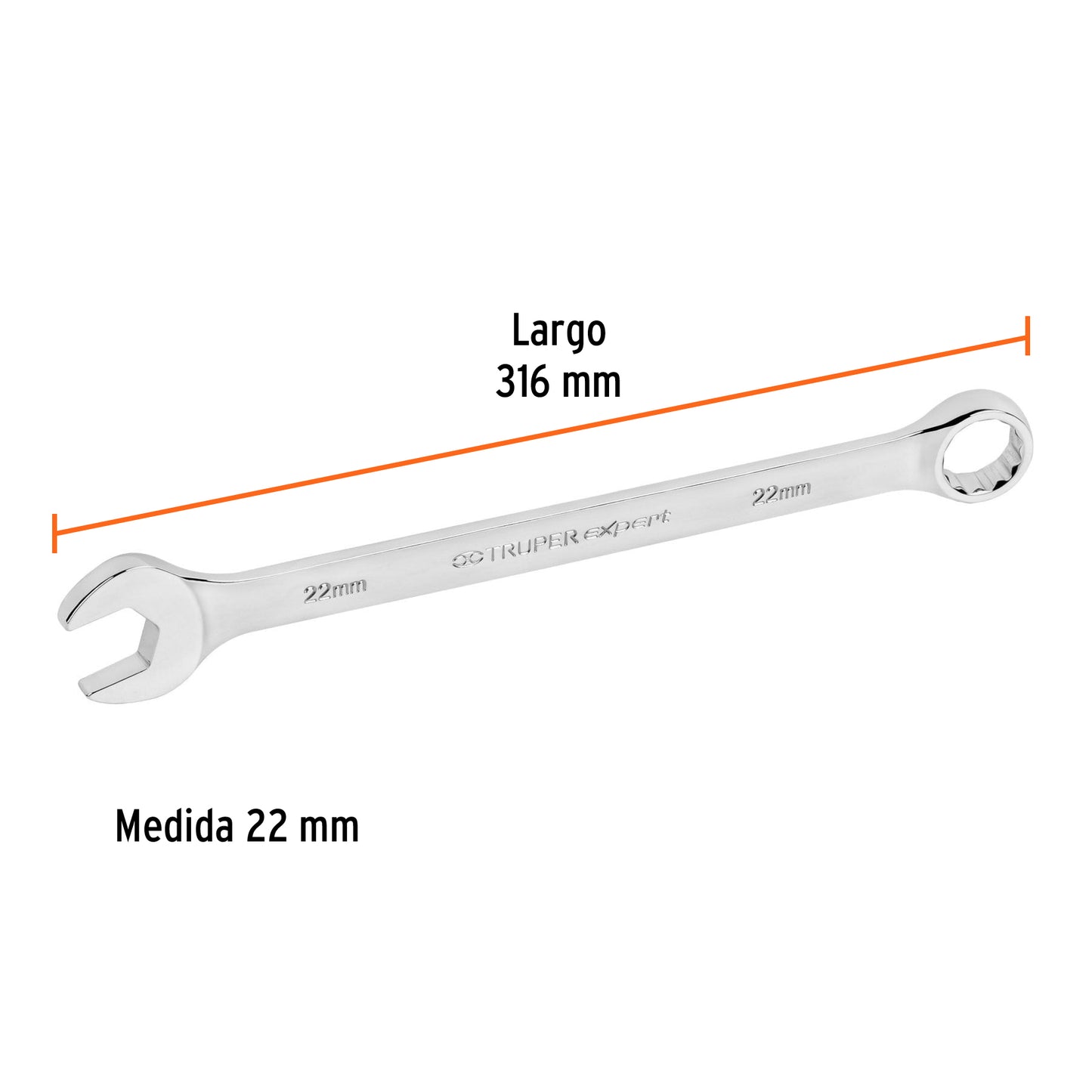 LL-2022M Llave mixta extralarga, métrica, 22 x 319 mm, Truper Expert