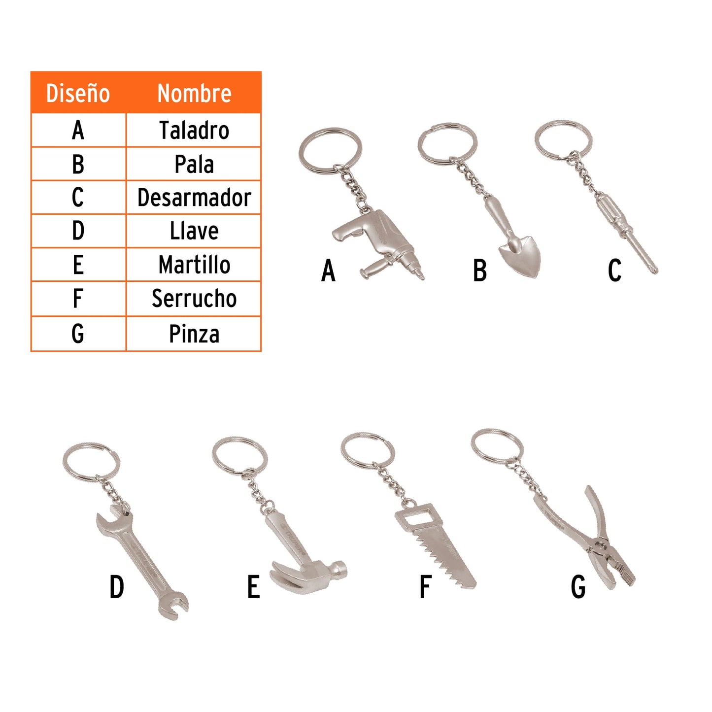 LLA-49 Llaveros tipo herramienta, 49 piezas, surtidos (precio por unidad)