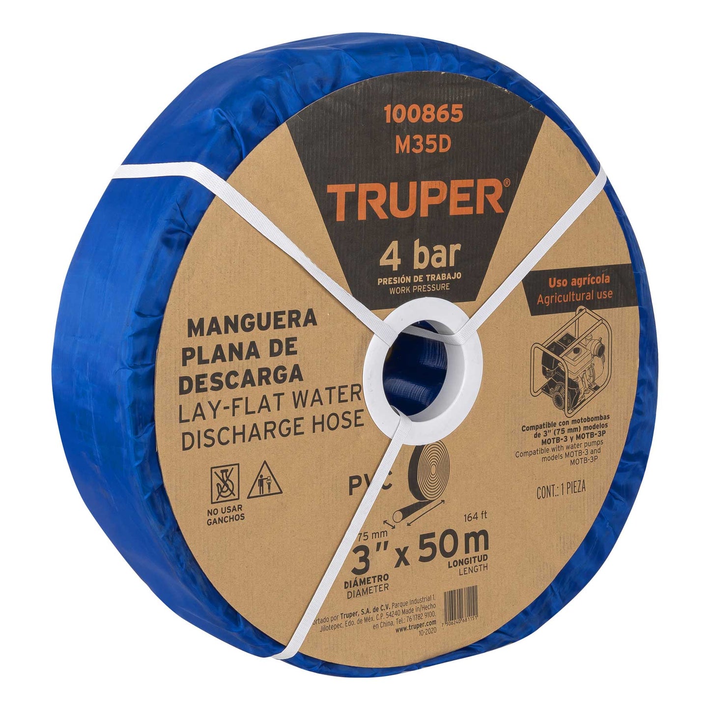 M35D Manguera plana para descarga de agua, PVC flexible, 3' x 50 m