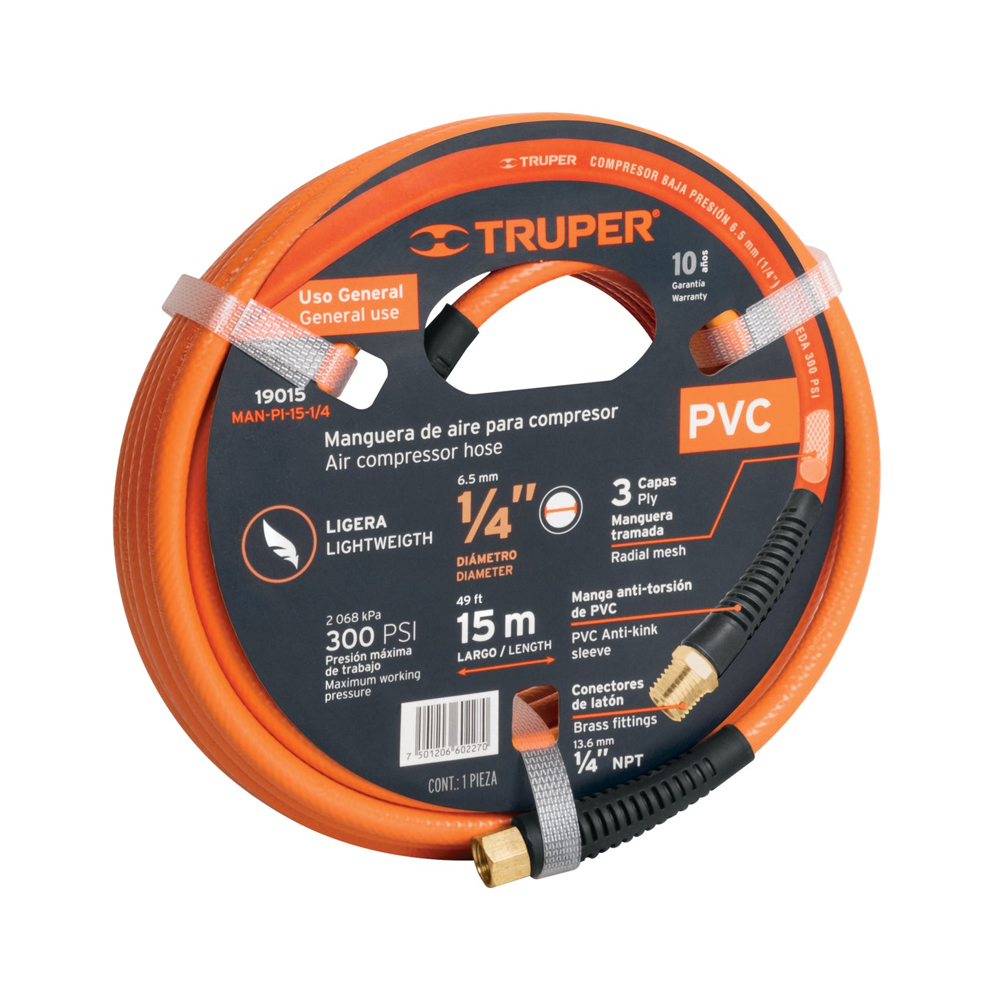 MAN-PI-15-1/4 Manguera de PVC para compresor, 1/4", 15 m