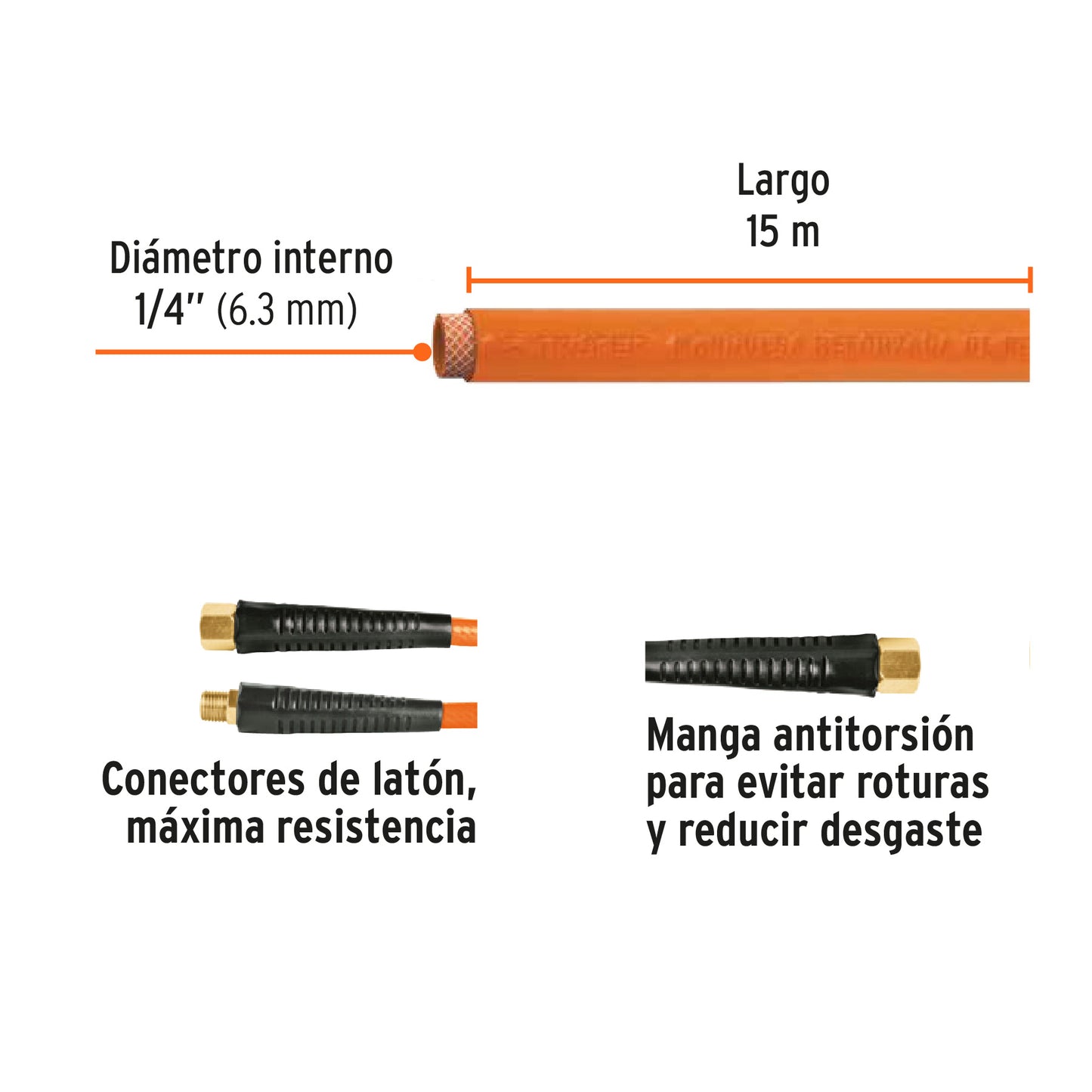 MAN-PI-15-1/4 Manguera de PVC para compresor, 1/4", 15 m