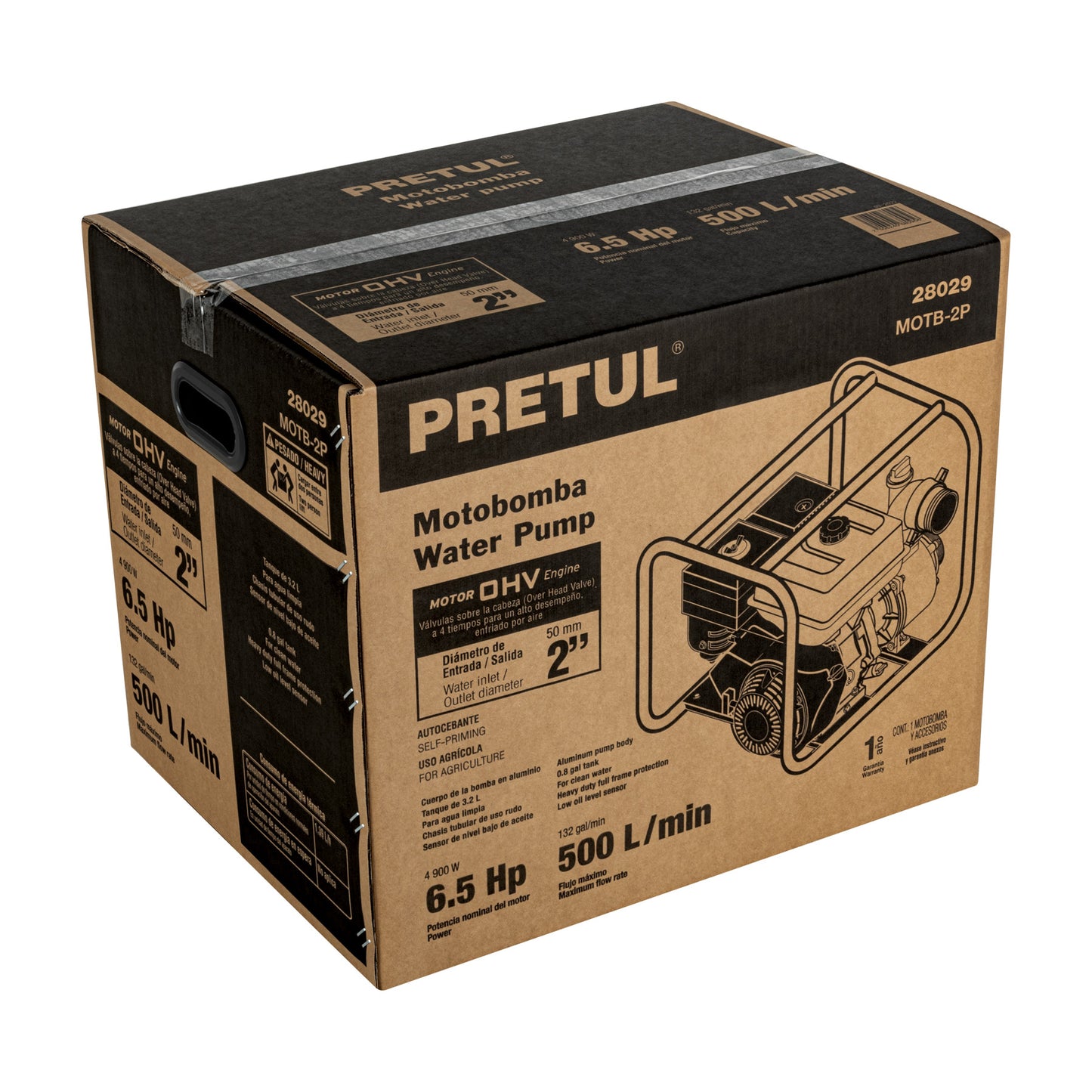 MOTB-2P Motobomba autocebante 2x2', 6-1/2 HP, a gasolina, Pretul
